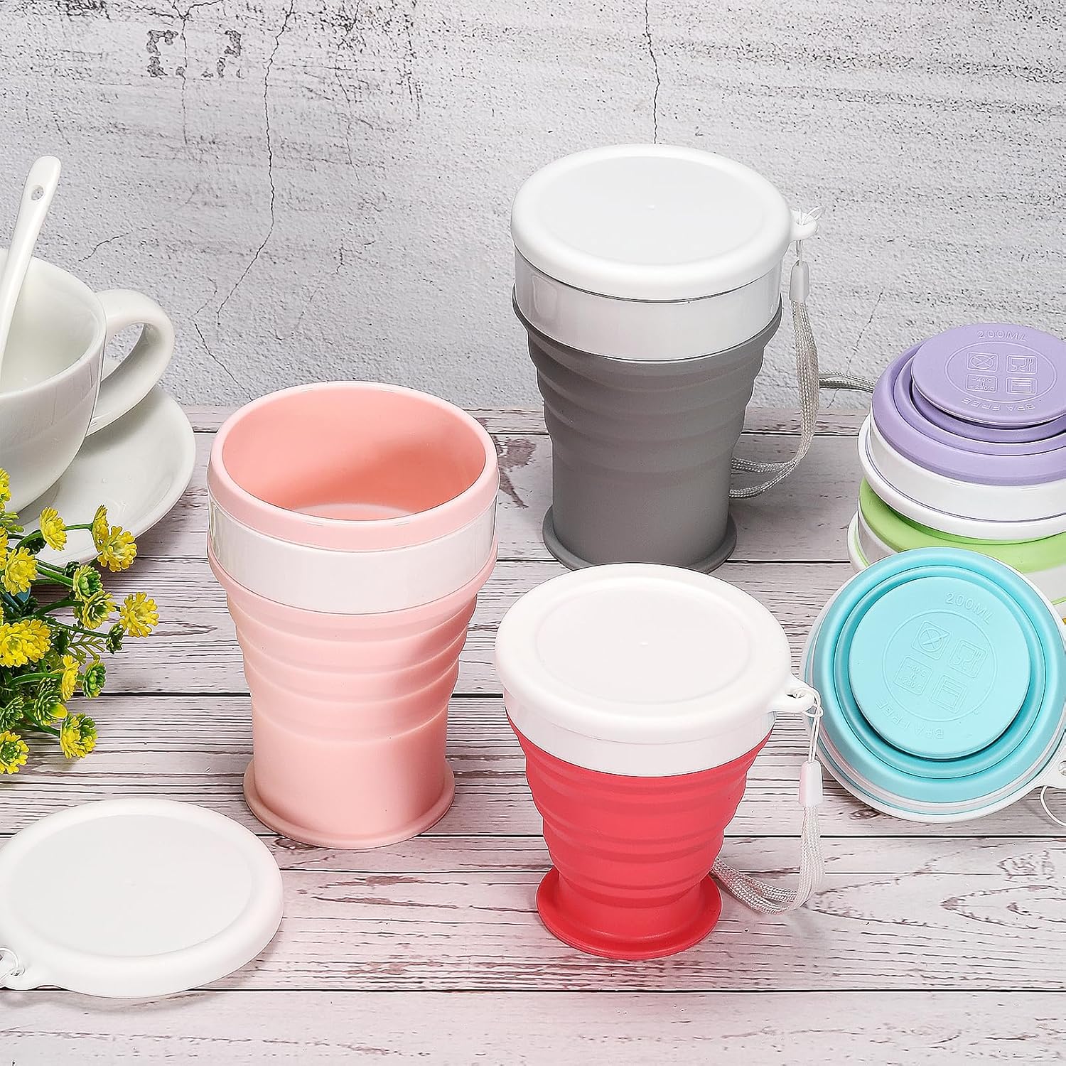 PATIKIL Vaso plegable, paquete de 2 vasos plegables de viaje de 6.8 fl oz, taza portátil de silicona para beber para acampar, senderismo, al aire