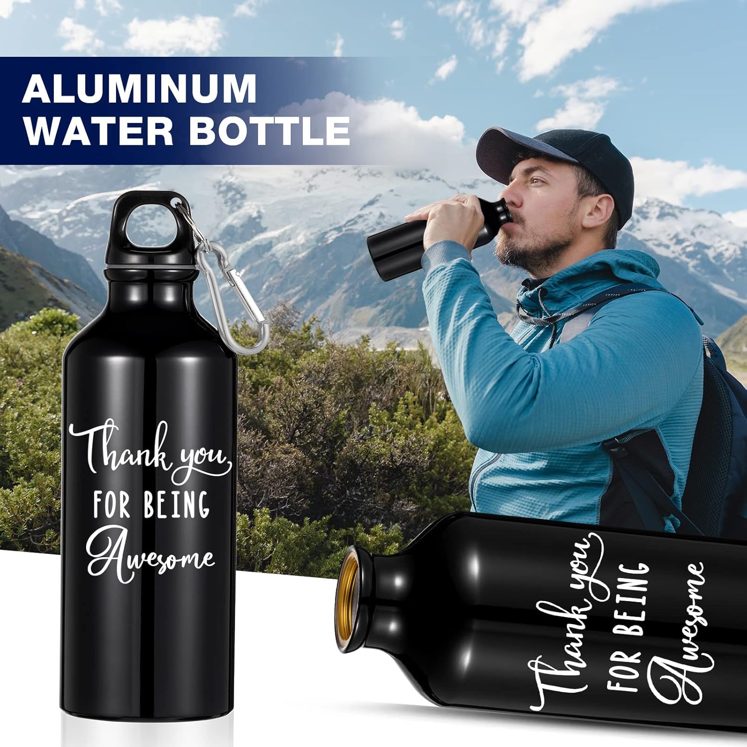 Botella de agua de aluminio ligera a prueba de fugas con tapa para gimnasio, campamento, senderismo (estilo clásico, 20 onzas)
