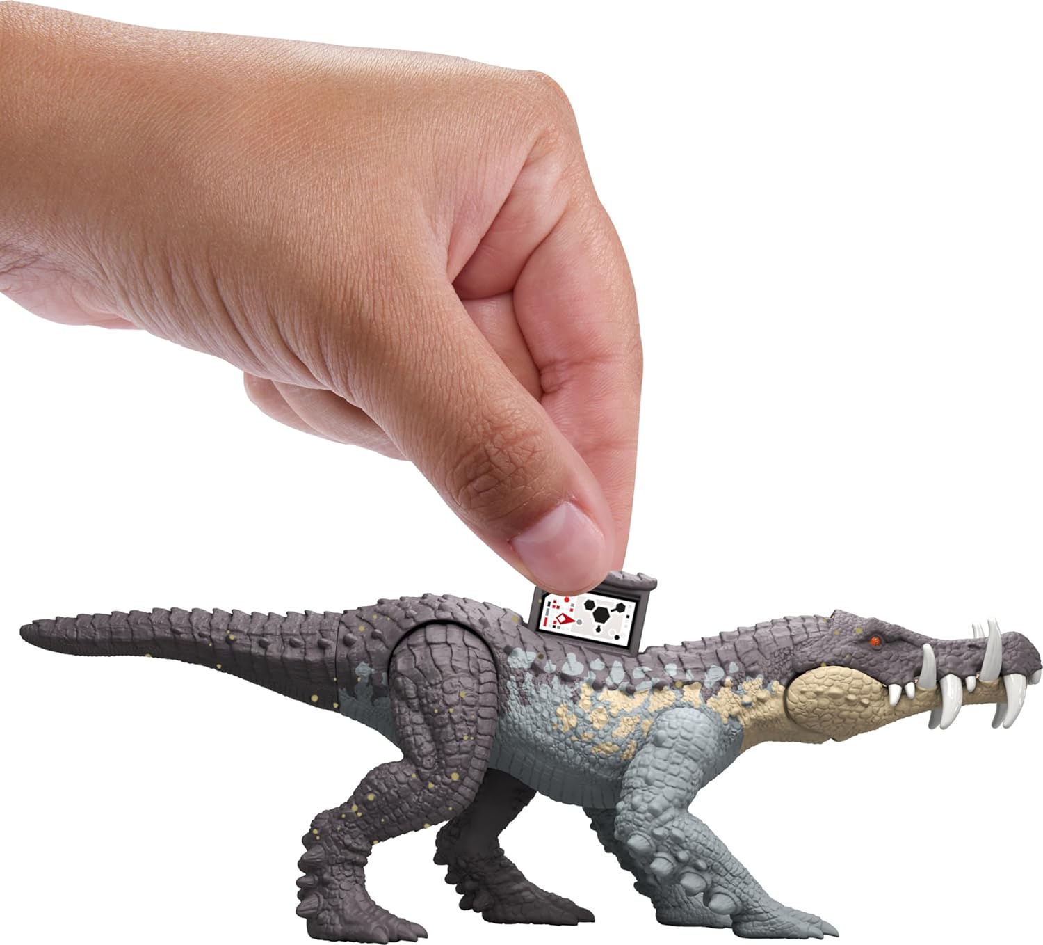 Mattel Jurassic World Strike Attack Kaprosuchus – Juguete de dinosaurio con acción de golpe único, articulaciones móviles, figura de acción de