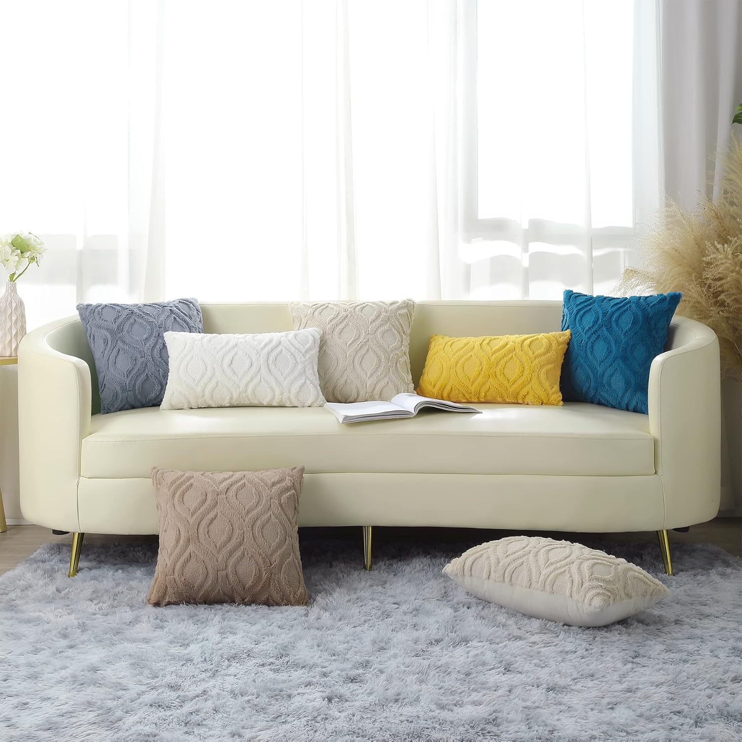 decorUhome Juego de 2 fundas de almohada decorativas de 24 x 24 pulgadas, fundas de cojín de felpa suave de lana sintética para el hogar, color caqui