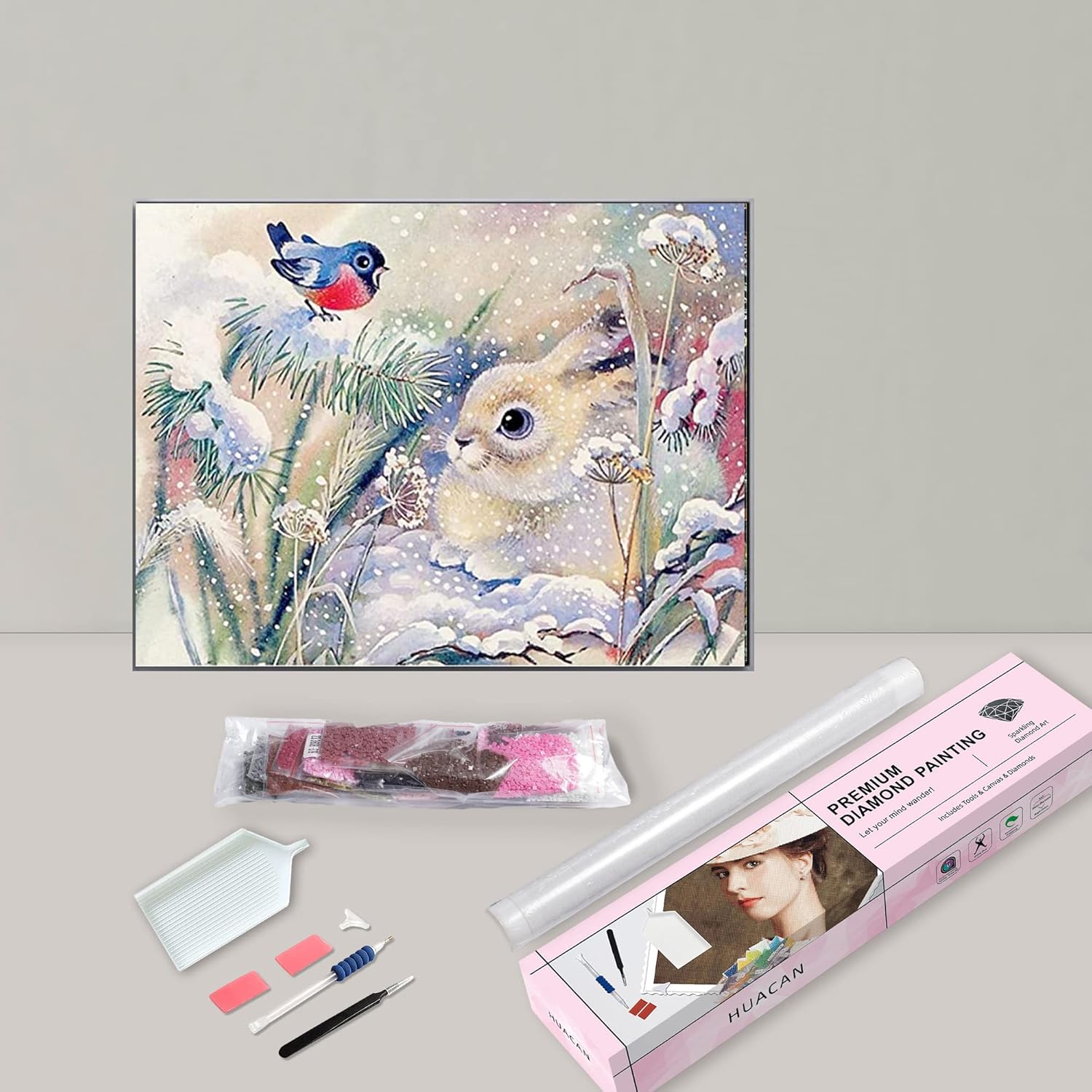 Treat Me Kits de pintura de diamantes para adultos, diamantes cuadrados, diamantes de imitación, arte de conejo, patrón para decoración de pared del
