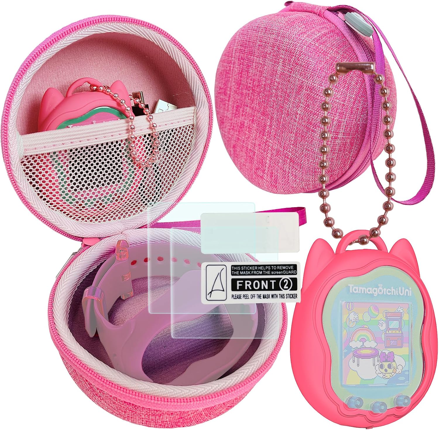 Funda de silicona y funda de transporte para Tamagotchi Uni, protector de pantalla para Tamagotchi Uni Interactive Virtual Pet Accessories (rosa)