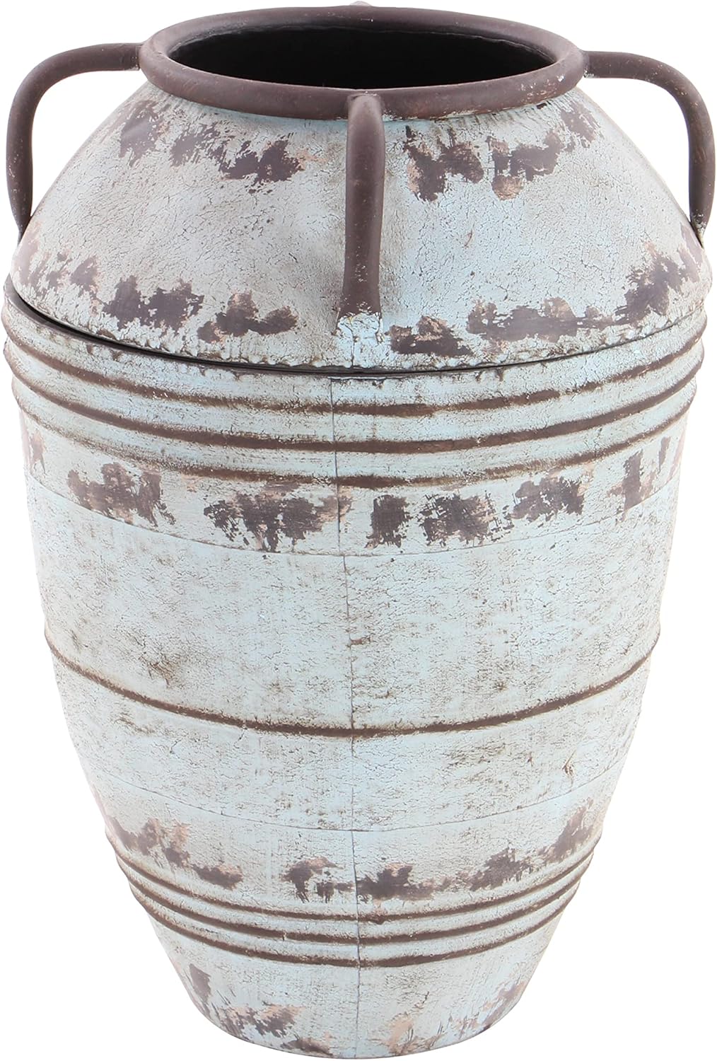 Deco 79 Jarrón decorativo de metal, jarrones de centro de mesa envejecidos con asas, juego de 3 jarrones para decoración del hogar de 26 pulgadas,
