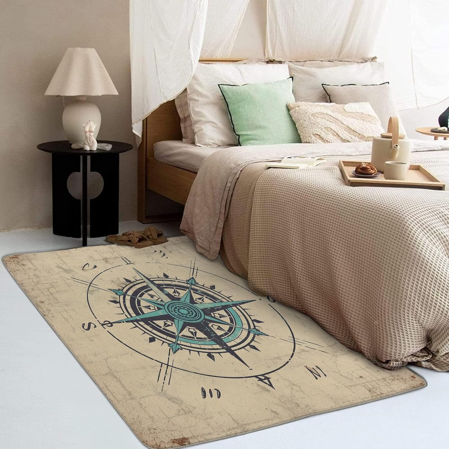 Alfombra de brújula y decoración del hogar, alfombra náutica de 3 x 5 pies, alfombras náuticas para entrada, sala de estar, dormitorio, alfombra