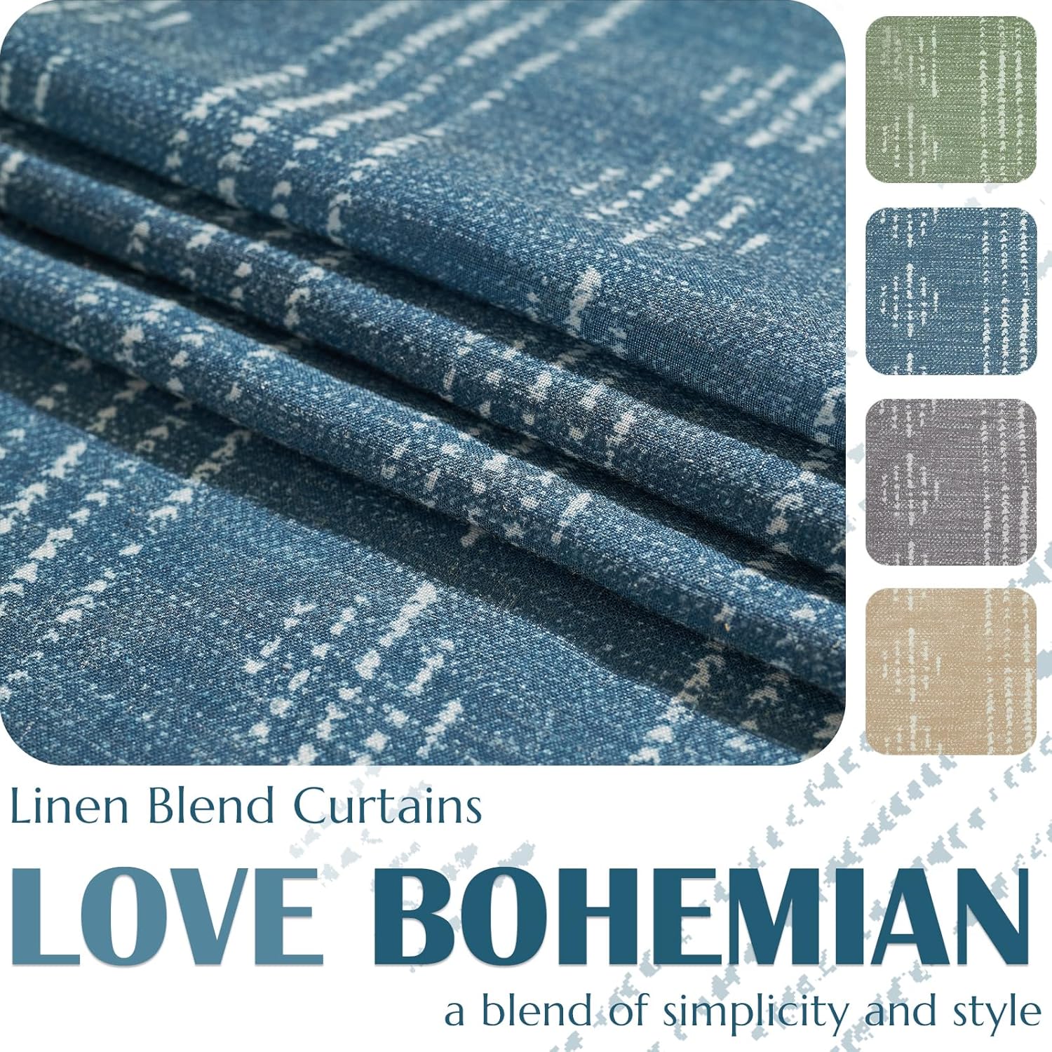 jinchan Cortinas bohemias de lino para sala de estar, cortinas bohemias azules de 108 pulgadas de largo para dormitorio, extralargas,