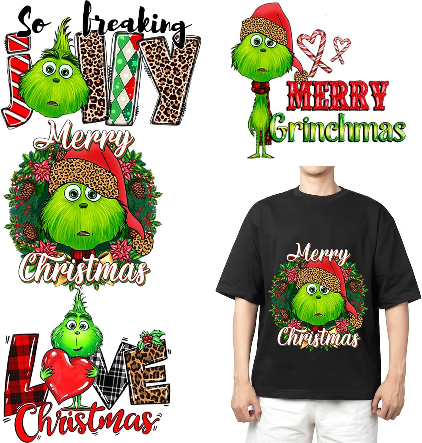 Parches de transferencia para planchar de Navidad  4 calcomanías de invierno para planchar en Navidad, diseño navideño, lindas calcomanías de vinilo
