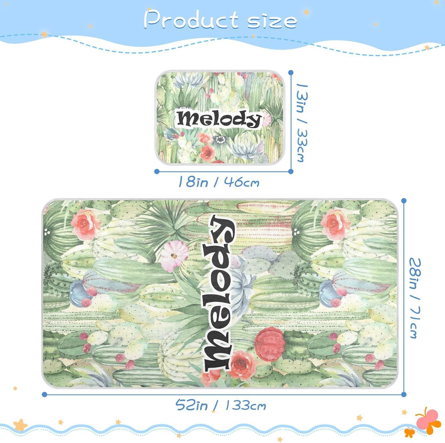 Custom Floral Cactus Succulents Crib Mattress Protector Pad for Boys Girls Baby Ice Silk Mat Bed Playpen Sheets Cooling Mattress Topper Play Mat for