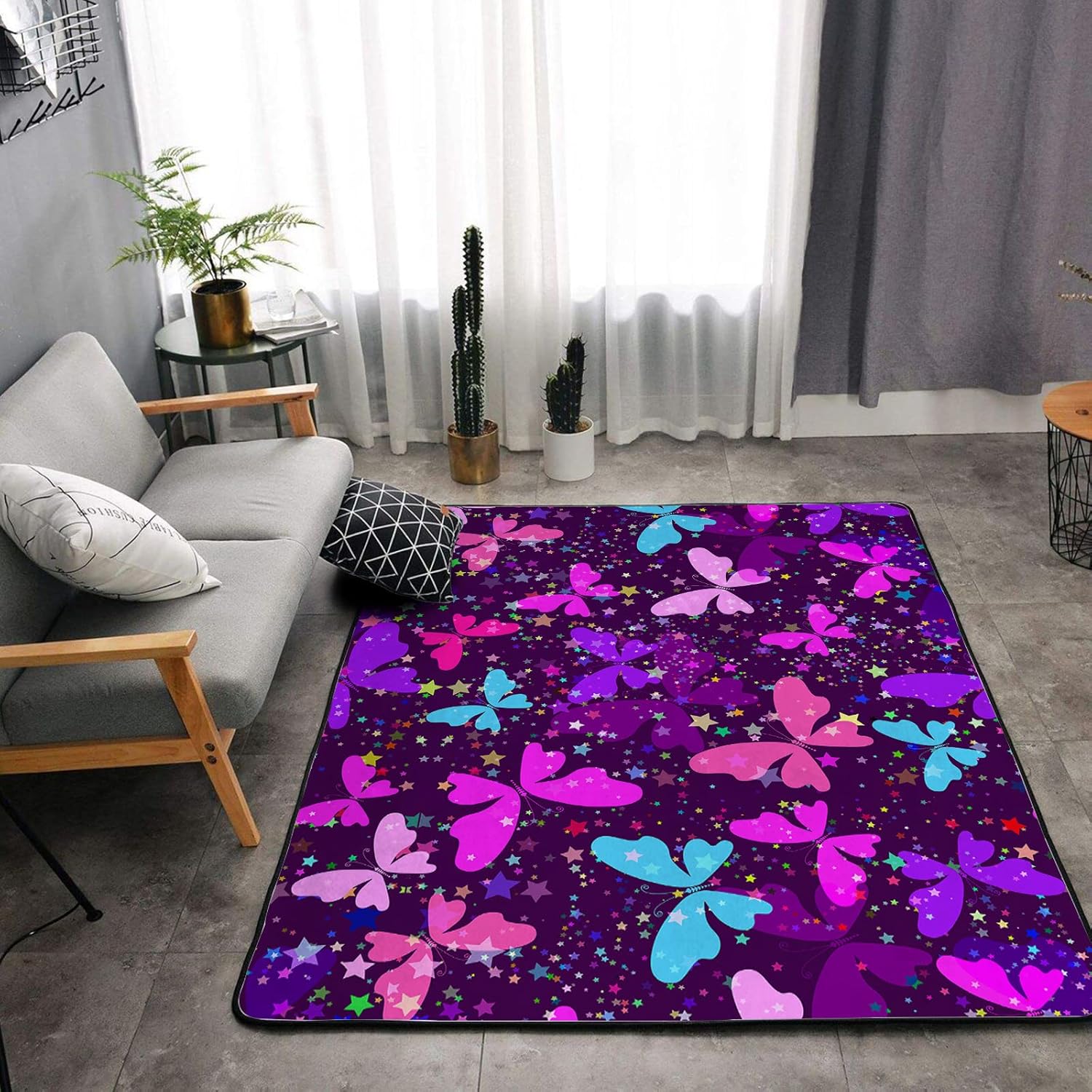 Tapete de esponja lavable para niñas, niños, dormitorio, sala de estar, siluetas abstractas de colores, mariposas, antideslizante, súper suave,