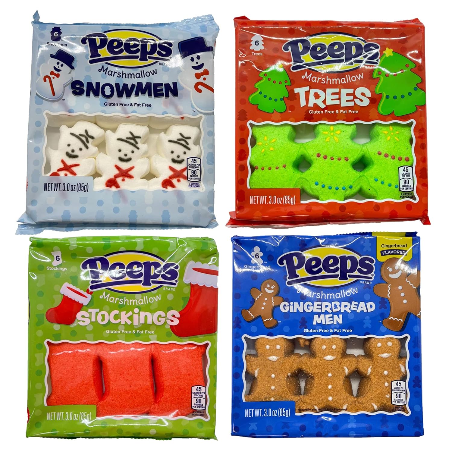 Paquete combinado de Navidad Peeps  Paquete de 4  Bandejas de 6 unidades  Árboles de Navidad Peeps, medias de peeps, hombres de jengibre Peeps,