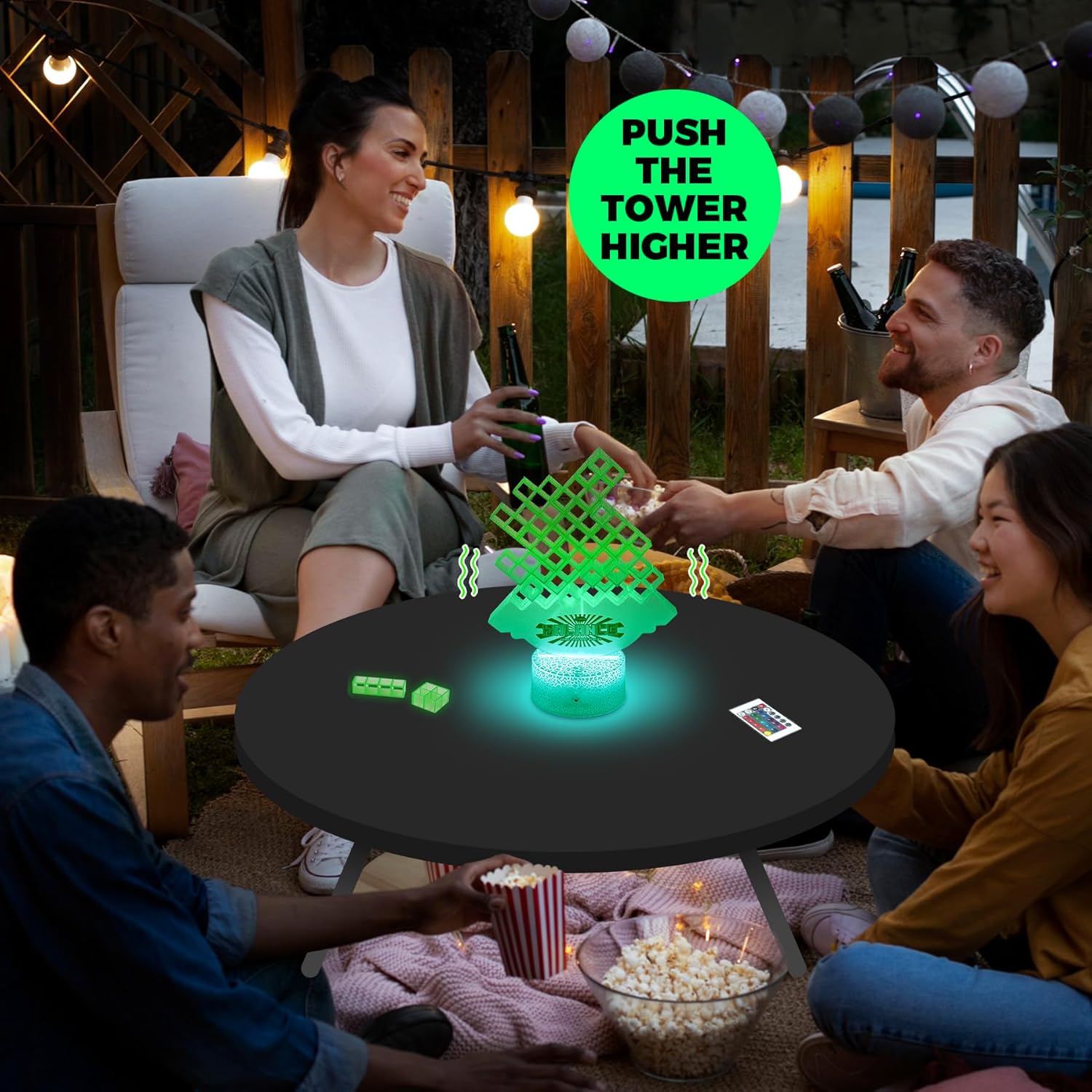 Juego de apilamiento LED que brilla en la oscuridad, juego de torre de equilibrio Tetra con luces que cambian de color, juegos de mesa suspendidos