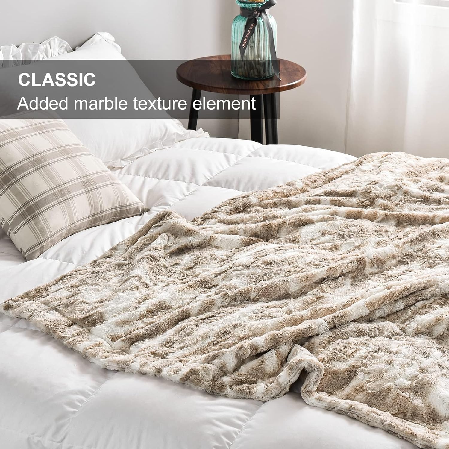 Manta suave, de 50 x 60 pulgadas, lujosa, cálida, esponjosa, gruesa, cómoda, suave, de piel sintética para el otoño, para sofá, cama, sofá, manta