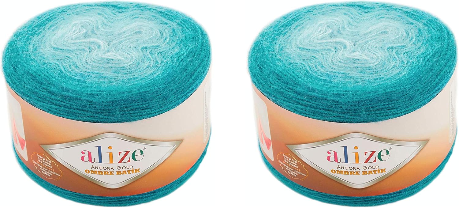 Alize Angora Oro Ombre Batik 2skn 10.58 oz 1805yds 20% Lana 80% Acrílico Hilo Suave Hilo Crochet Encaje Tejer a mano Hilo Turco (7245)