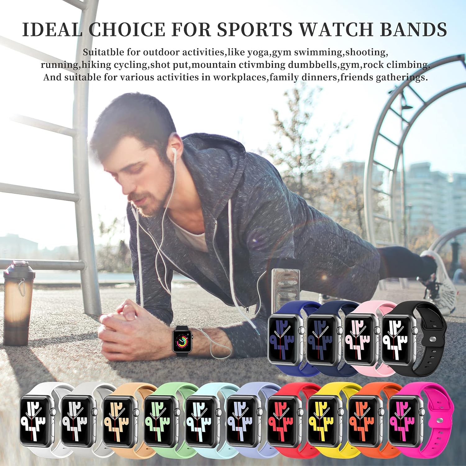 Correas mejoradas compatibles con Apple Watch Band de 1.496in, 1.575in, 1.614in, correa de reloj deportiva de repuesto de silicona suave para iWatch