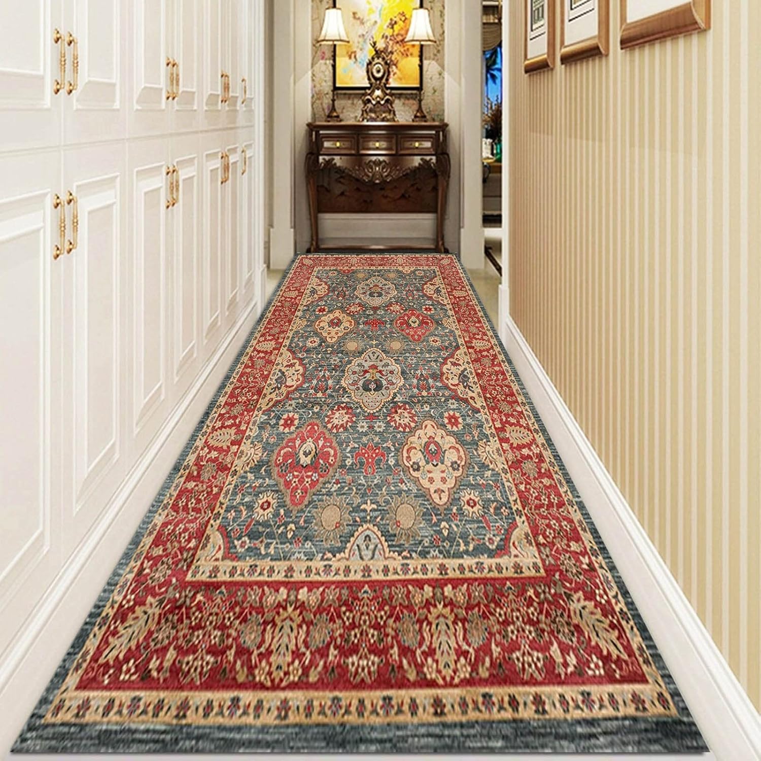 Alfombras largas para pasillo, alfombra de pasillo rojo retro con respaldo antideslizante, alfombra de pasillo de 39.4 in, 4.9 ft, 98.4 in, 118.1