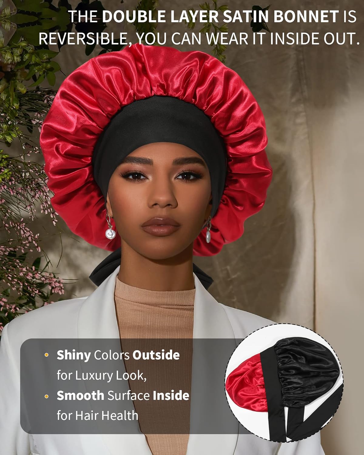 Gorro de satén para mujer, gorro de seda para dormir, gorro de pelo rizado con banda de corbata, doble capa para dormir, envoltura para el cabello