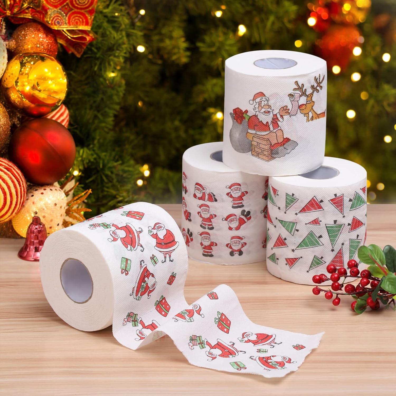 MAGICLULU Rollo de papel higiénico de Navidad, 5 unidades, decoraciones navideñas, papel higiénico divertido para baño de Navidad