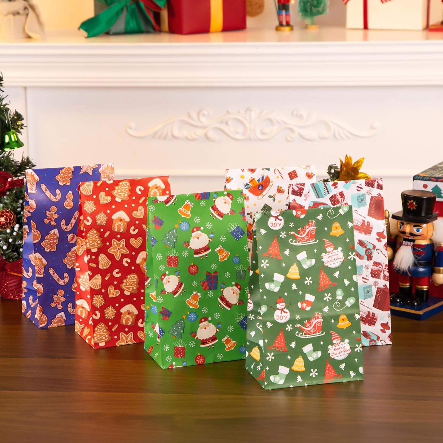 JOHOUSE 54 bolsas de regalos de Navidad, bolsas de regalo de Navidad con calcomanías de sellado, bolsas de regalo de Navidad para galletas,