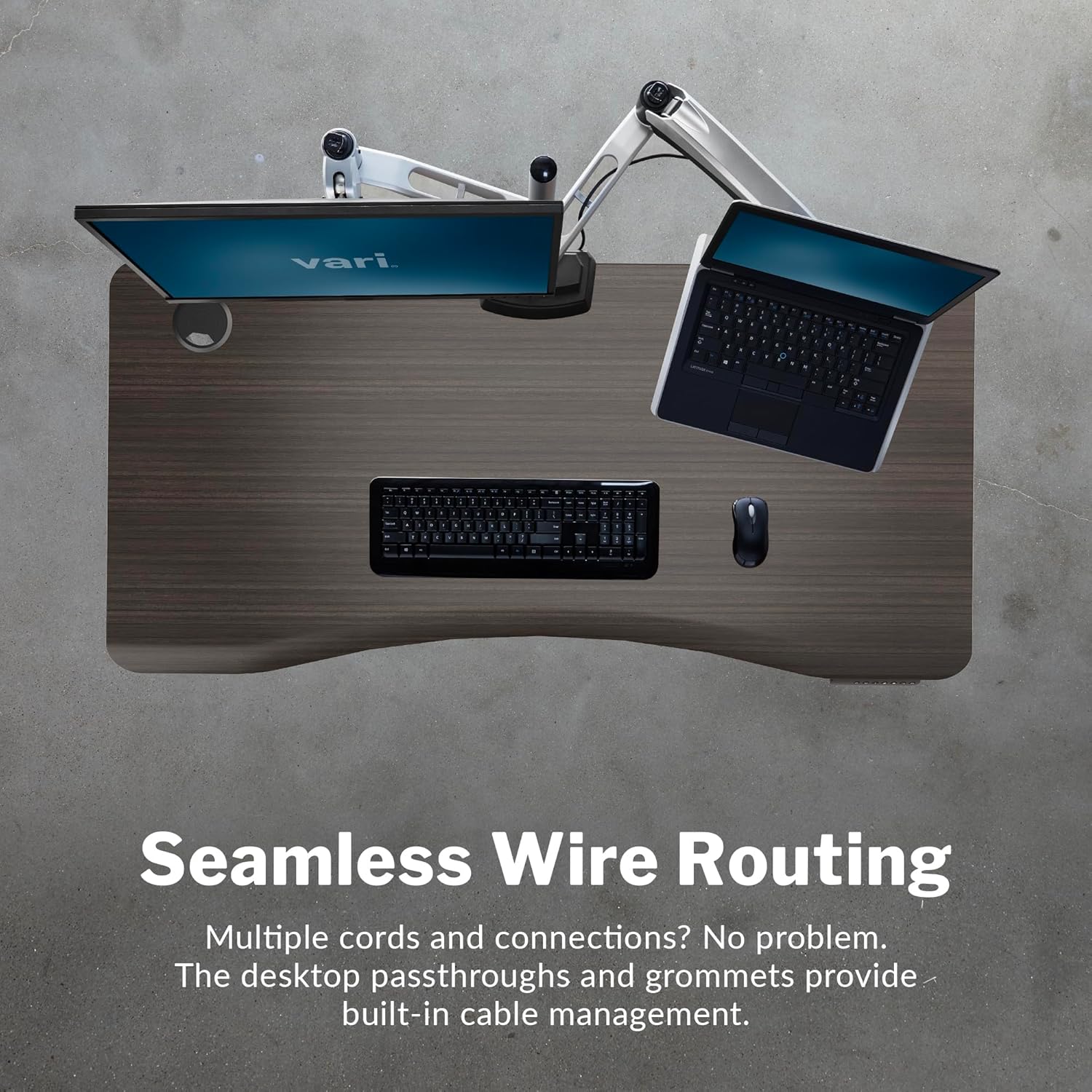 Vari VariDesk Ergo – Escritorio de pie ajustable en altura de 54 x 26 pulgadas, escritorio eléctrico curvado de pie con borde redondeado de cascada,