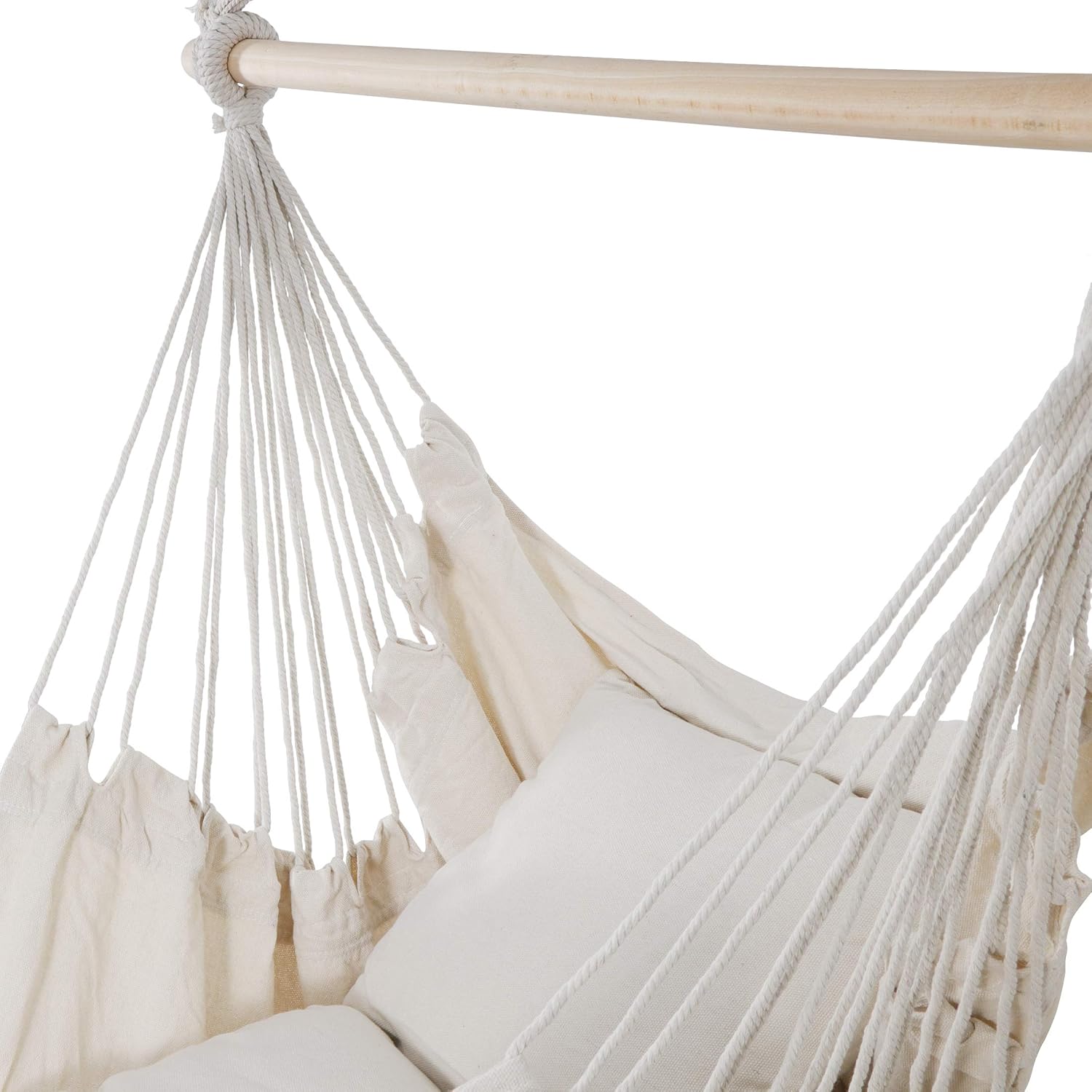 ZENY Silla de hamaca colgante de cuerda con barra de madera y 2 almohadas y bolsa de transporte máx. 330 libras para interiores y exteriores