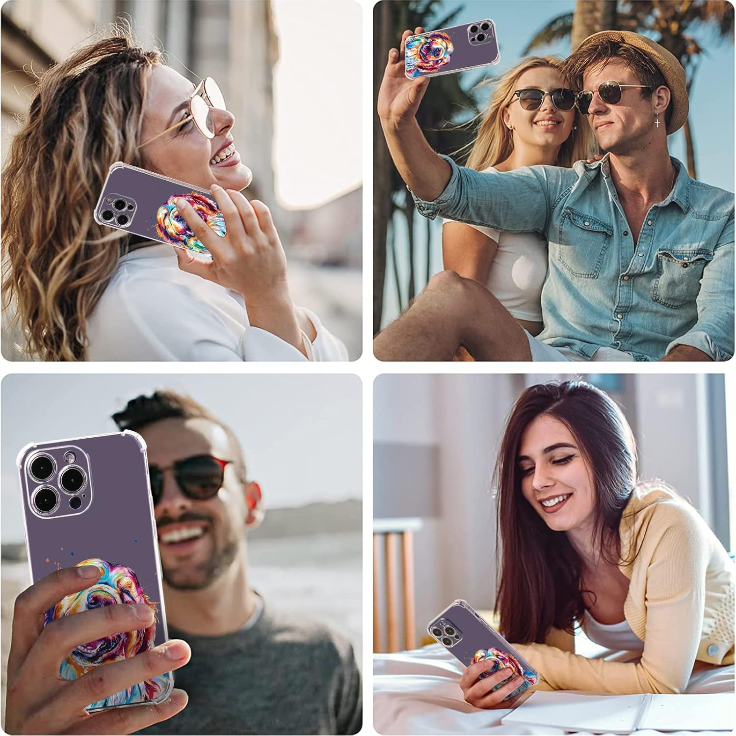 Roemary Buffertech – Funda protectora para iPhone 15 Pro Max con diseño Golden Retriever, diseño de arcoíris con protector de pantalla impacto de