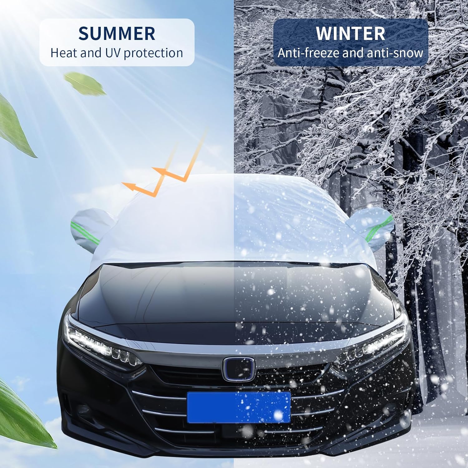 Hrozny Cubierta de nieve para automóvil, cubierta de medio automóvil, sedán, impermeable, para todo tipo de clima, cubierta de parabrisas de