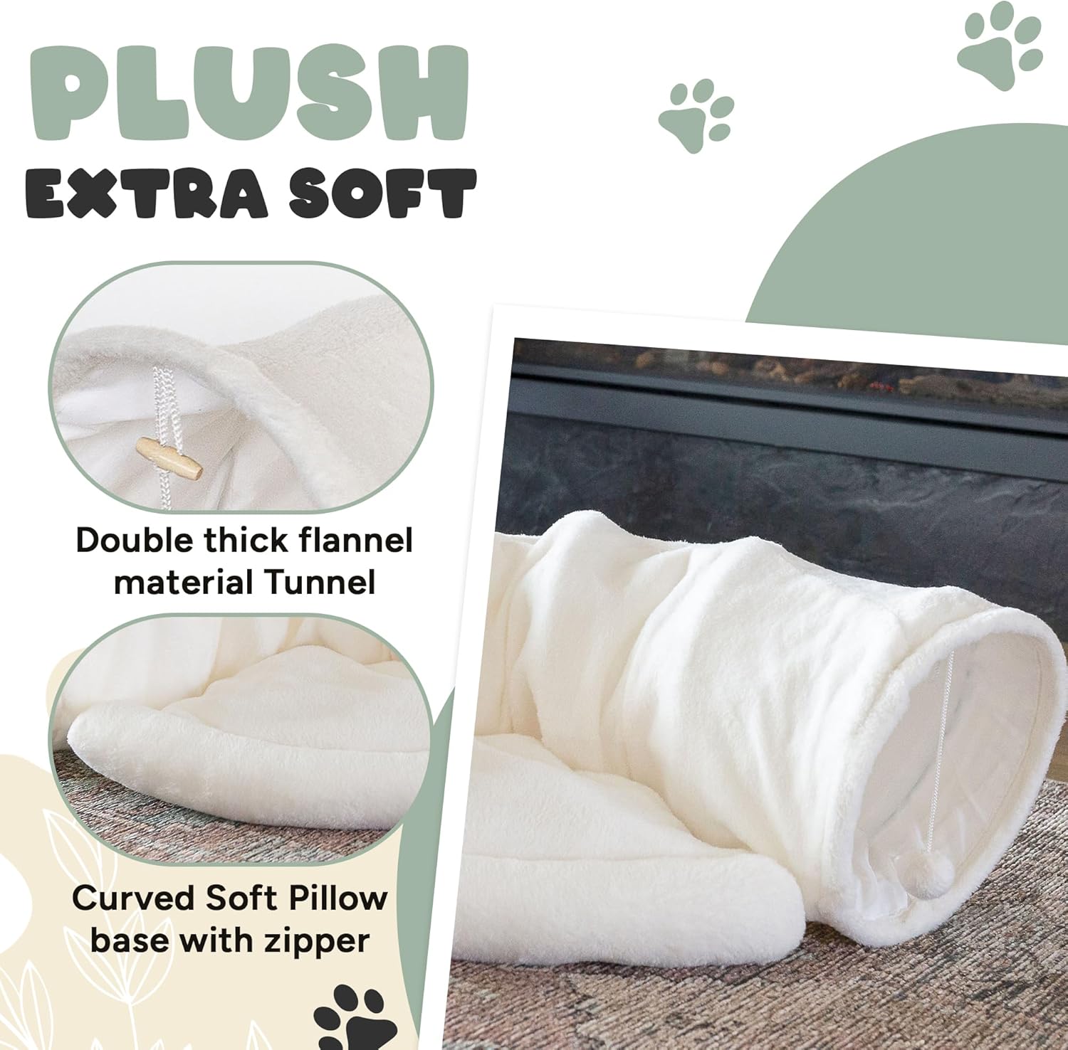 Juego de túnel y cama de juguete para gatos con cama de felpa extraíble para uso en interiores perfecto para gatos, perros y hurones juguetes para
