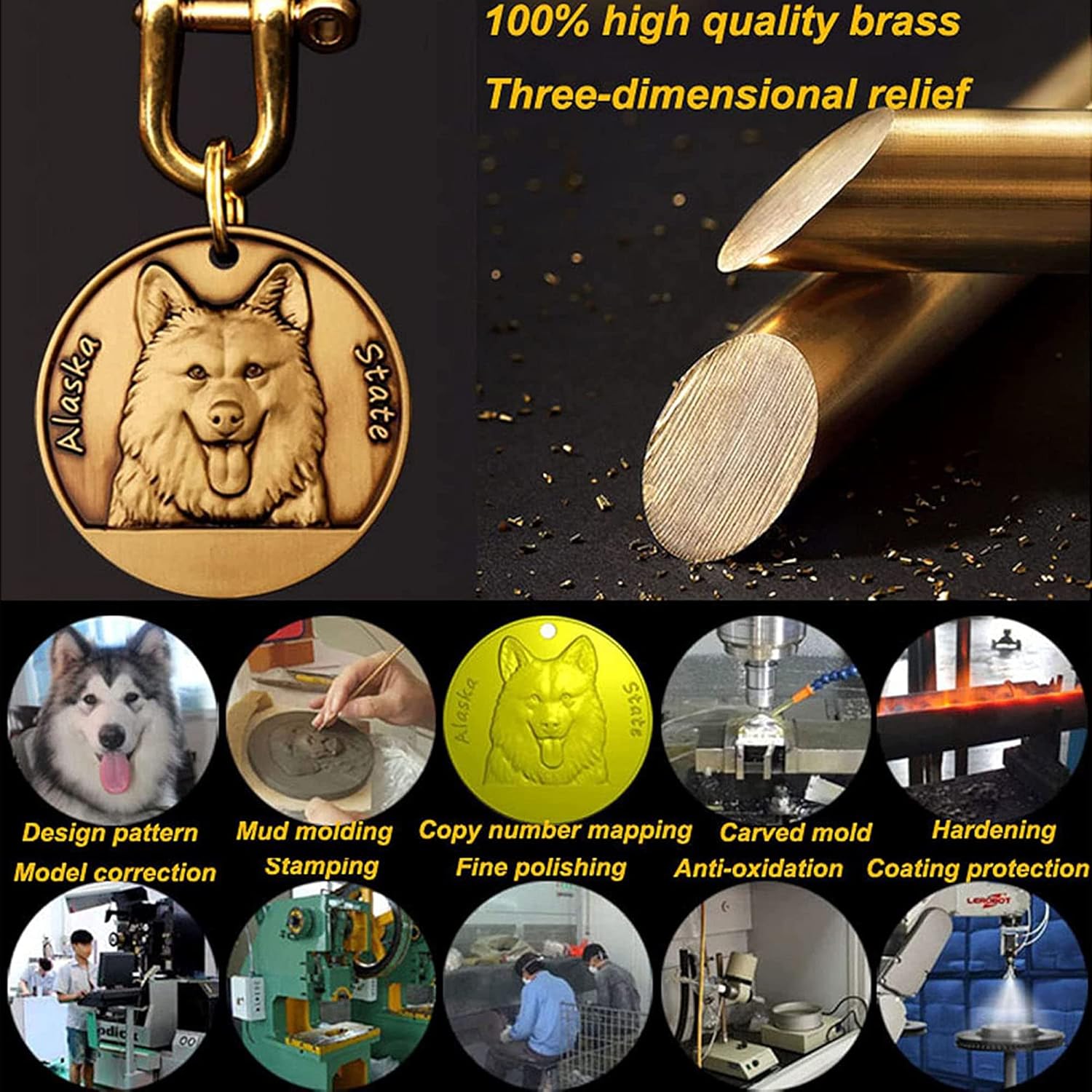 Davisia Etiquetas de identificación para mascotas de cobre puro, etiquetas para perro personalizadas, patrón de mascota de alivio tridimensional,