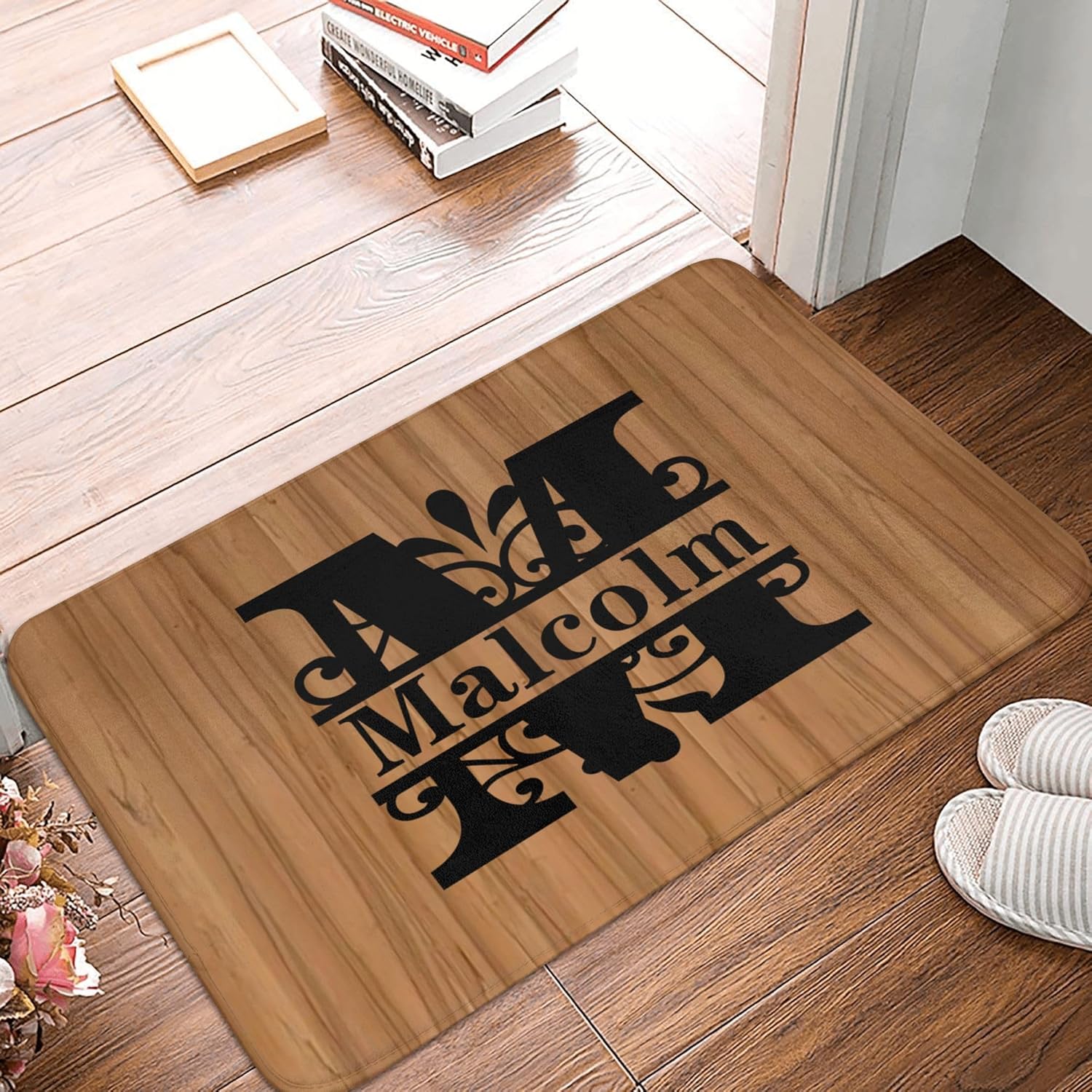 HYHSJY Tapete de bienvenida personalizado con iniciales para exteriores, para puerta delantera, monograma y nombre de la familia, tapete de piso