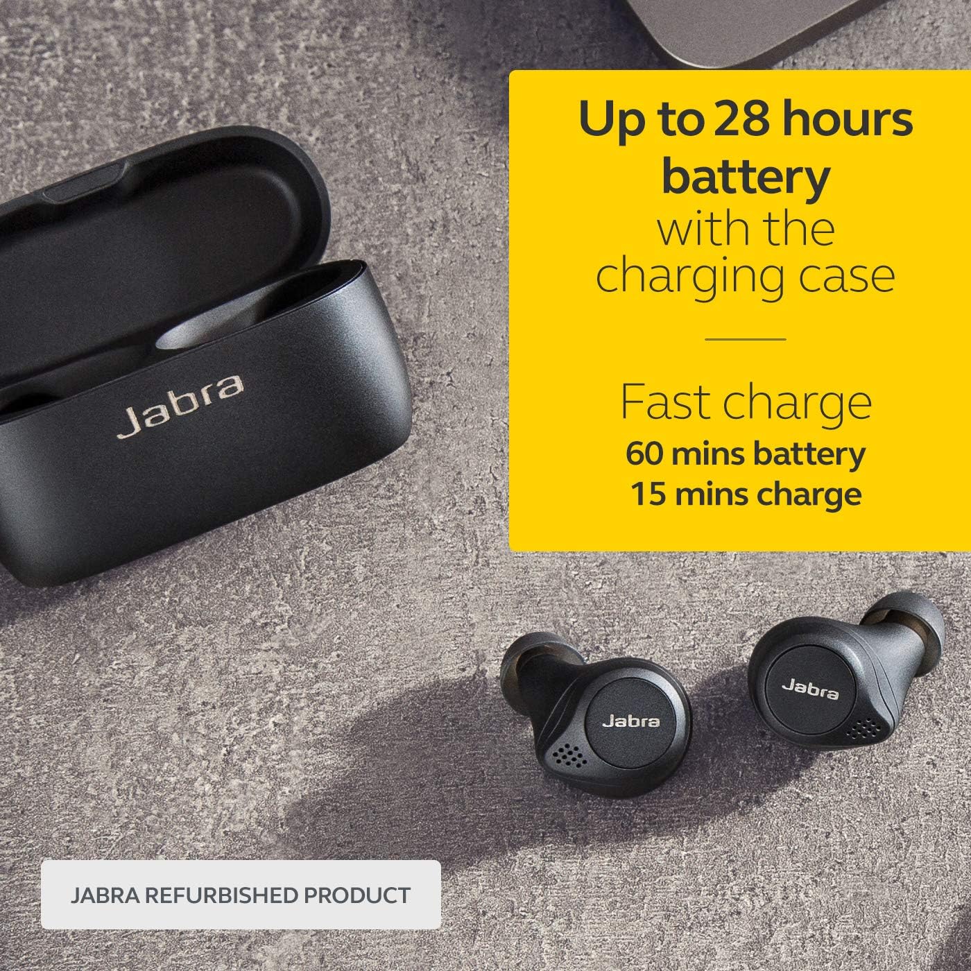Jabra Elite 75t Auriculares inalámbricos con asistente de voz negro habilitado con estuche de carga (renovado)