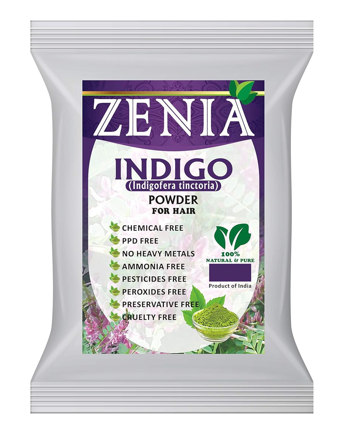 Zenia Tinte índigo en polvo para cabello y barba  7 onzas (7 onzas)  Tinte para el cabello 100% natural  Color de cabello a negro naturalmente  100%