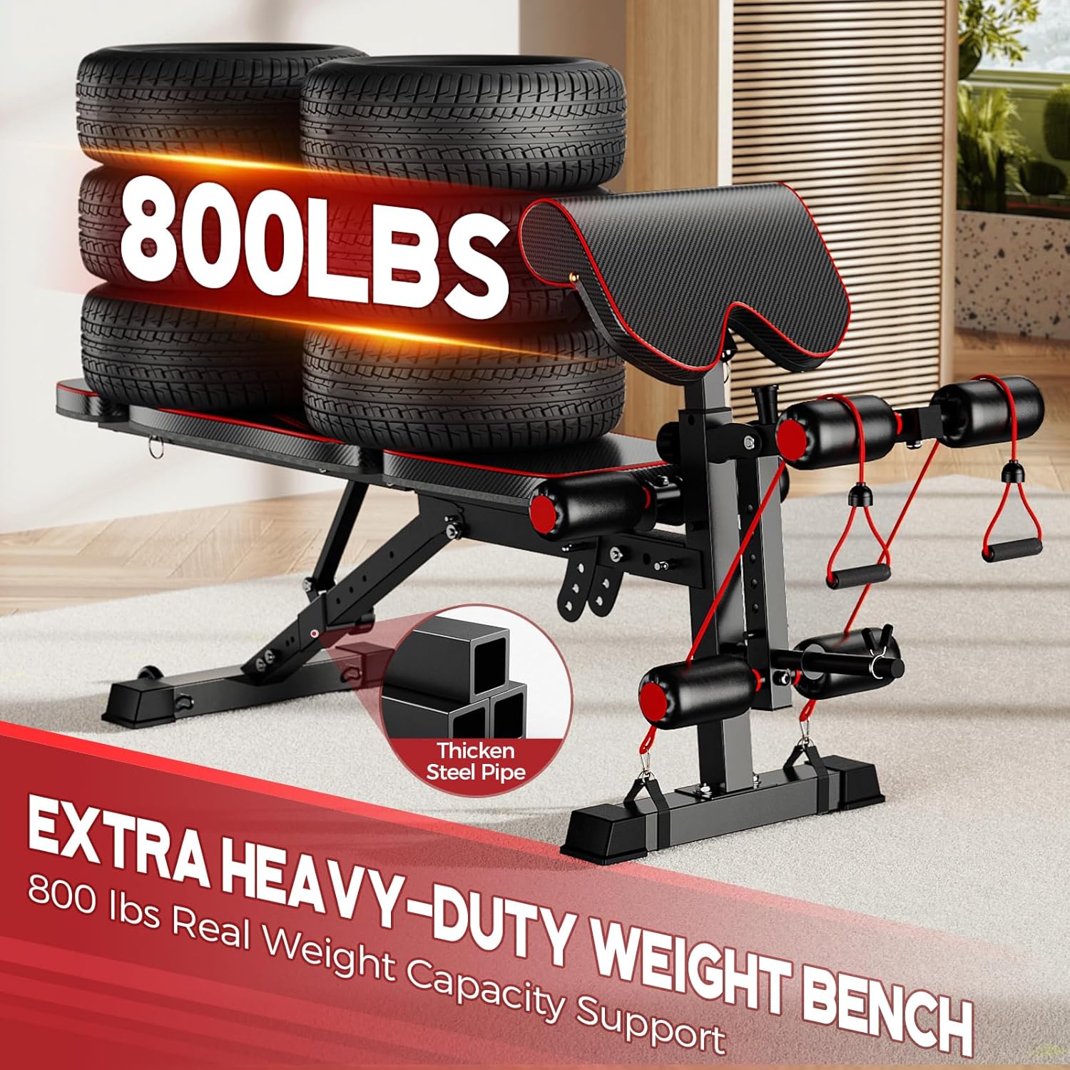 Weight Bench Press, Strength Training Workout Benches for Home Gym, FRITTON 800 LB Stable Decline Incline Bench for Full Body Workout, Adjustable