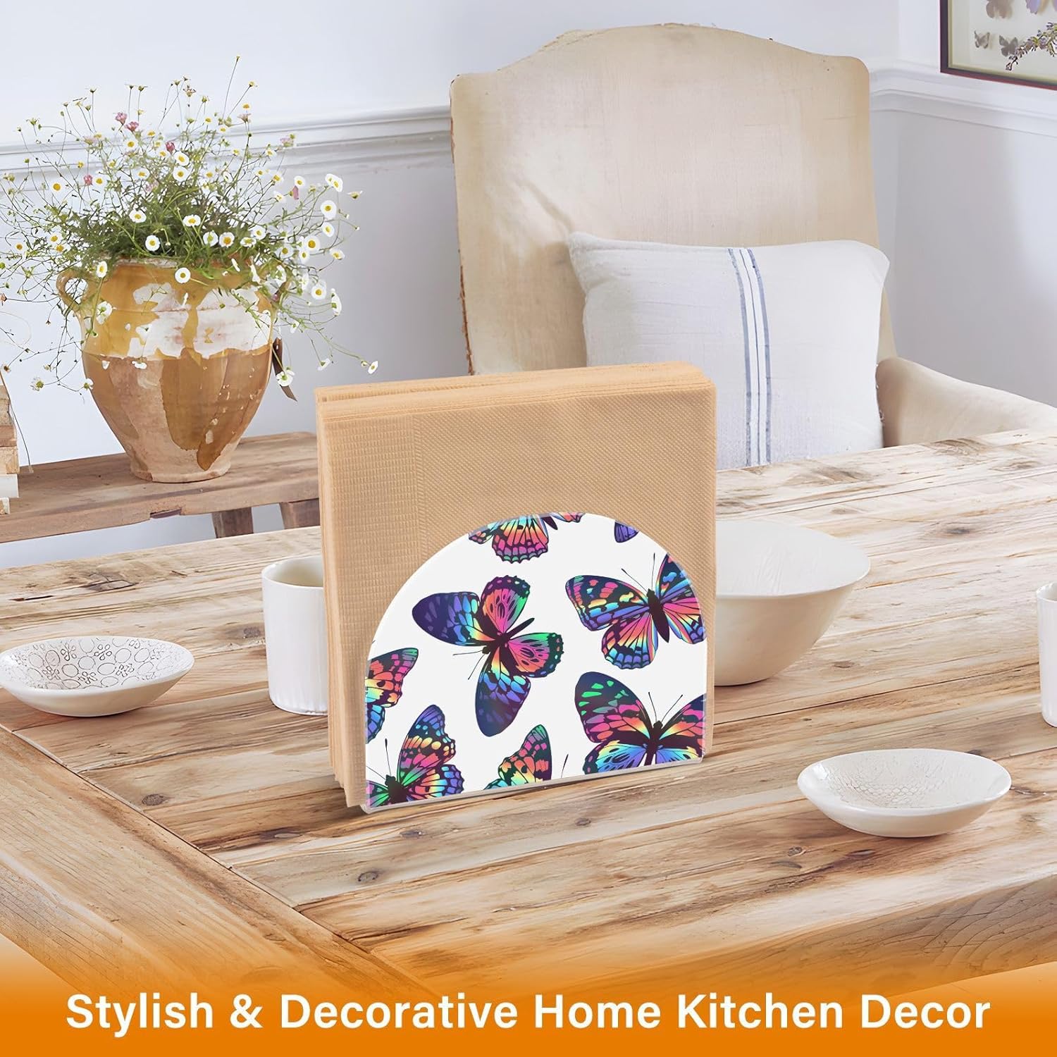 Multicolored Butterflies Napkin Holder Acrylic U-Shaped Napkin Holder Living Room and Dining Table