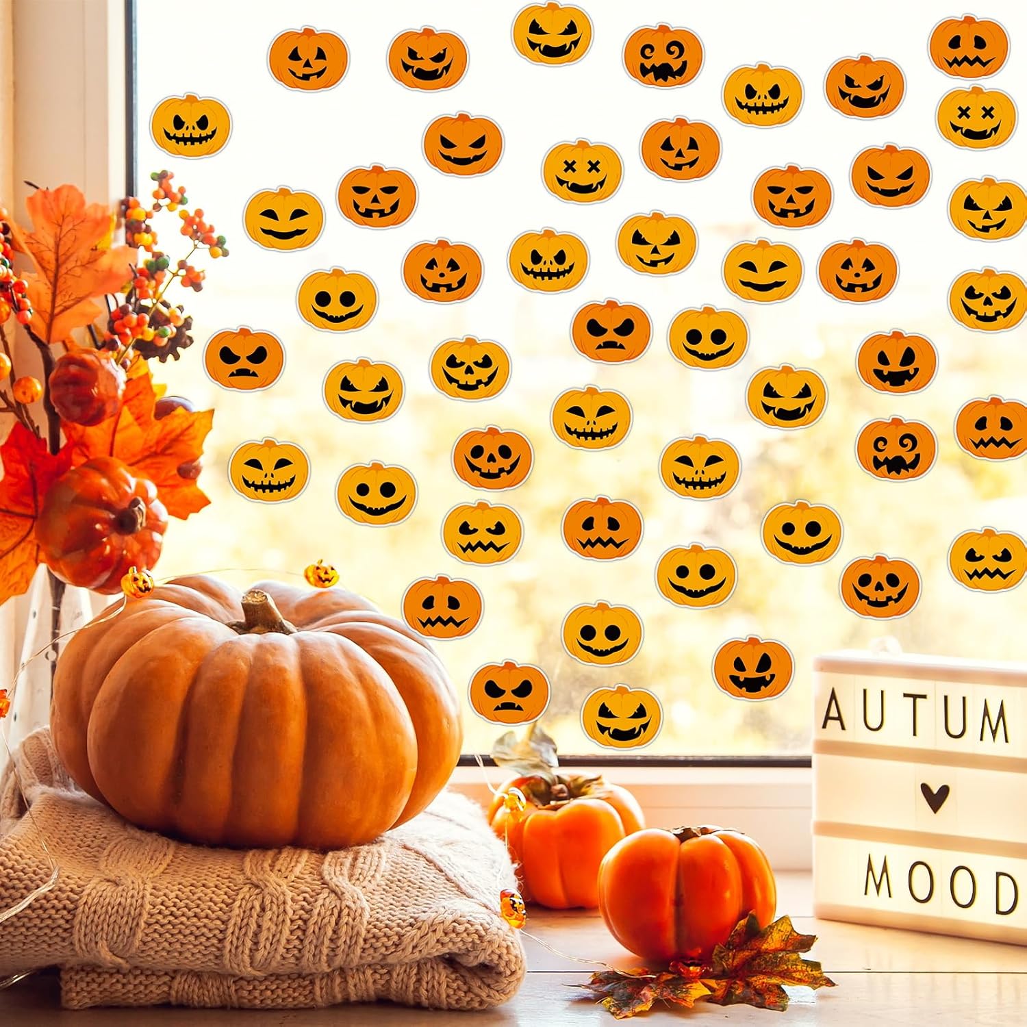 20 calcomanías de gel grueso de calabaza de Halloween para decoración de ventana de Halloween, calabaza de Halloween, calcomanías de gel para