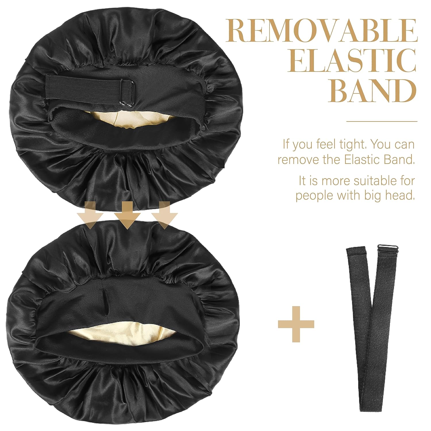 Gorro de seda para dormir de doble capa de satén ajustable para mujeres negras, gorro de dormir reversible para cabello rizado (negro)
