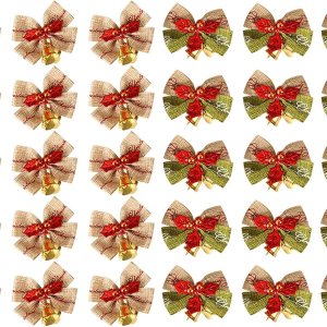 Adorno con forma de luz de pollo, 30 piezas de lazo de Navidad con mini cascabeles, lazos para árbol de Navidad, adornos de Navidad, bodas, Adorno con forma de luz de pollo, 30 piezas de lazo de Navidad con mini cascabeles, lazos para árbol de Navidad, adornos de Navidad, bodas,