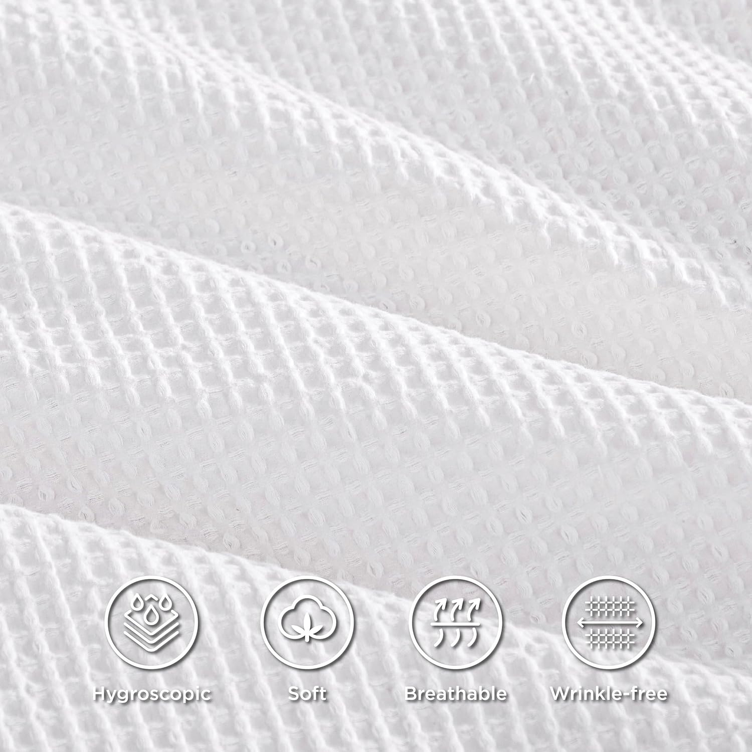 Bedsure Juego de funda de edredón de algodón, 100% algodón, tejido de gofre, color blanco brillante, tamaño California King, suave y transpirable,