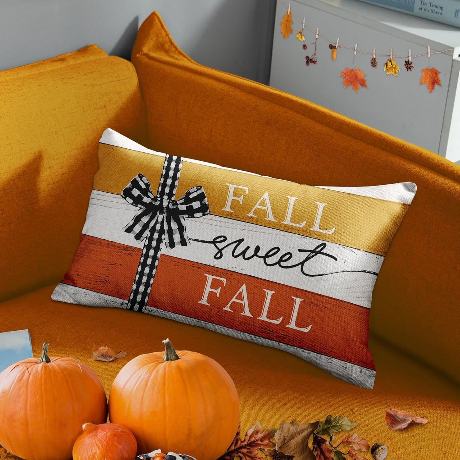 Funda de almohada de otoño para decoración del hogar, color naranja otoño, Acción de Gracias, otoño, dulce otoño, funda de almohada decorativa de 12