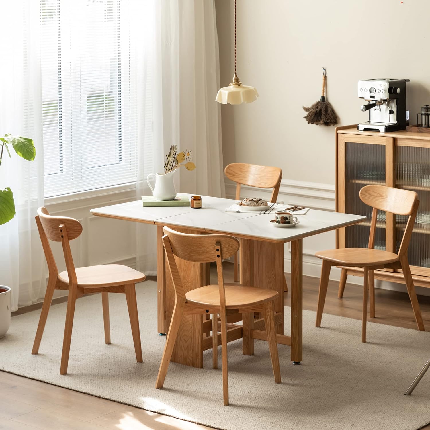 Grewood Sillas de comedor 100% de madera de roble macizo, sillas de comedor modernas de mediados de siglo con respaldo ancho redondeado, sillas para