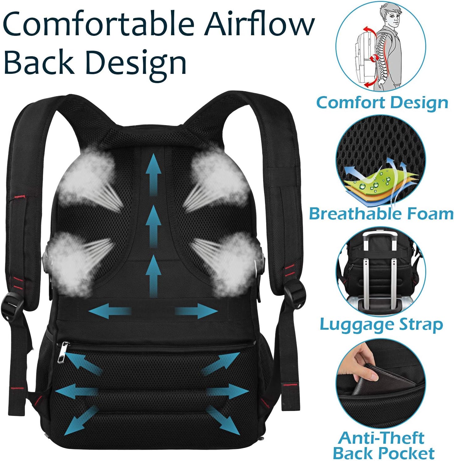 Jiefeike Mochila de viaje para hombres, capacidad extra grande para la universidad, mochila de computadora compatible con TSA de 45 litros con