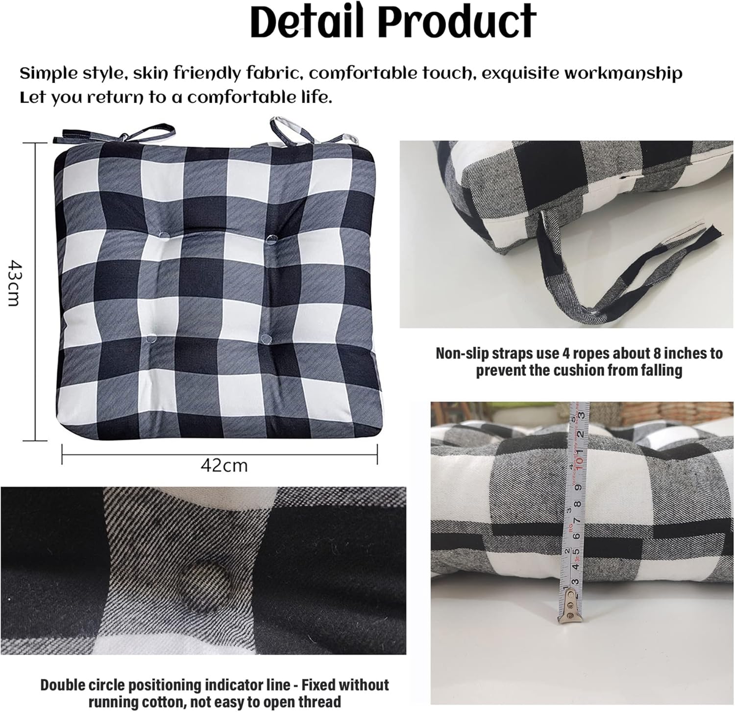 Cojines para sillas de comedor, paquete de 4, almohada a cuadros de búfalo, juego de 4, cojines de silla de comedor para cocina, sofá, oficina,