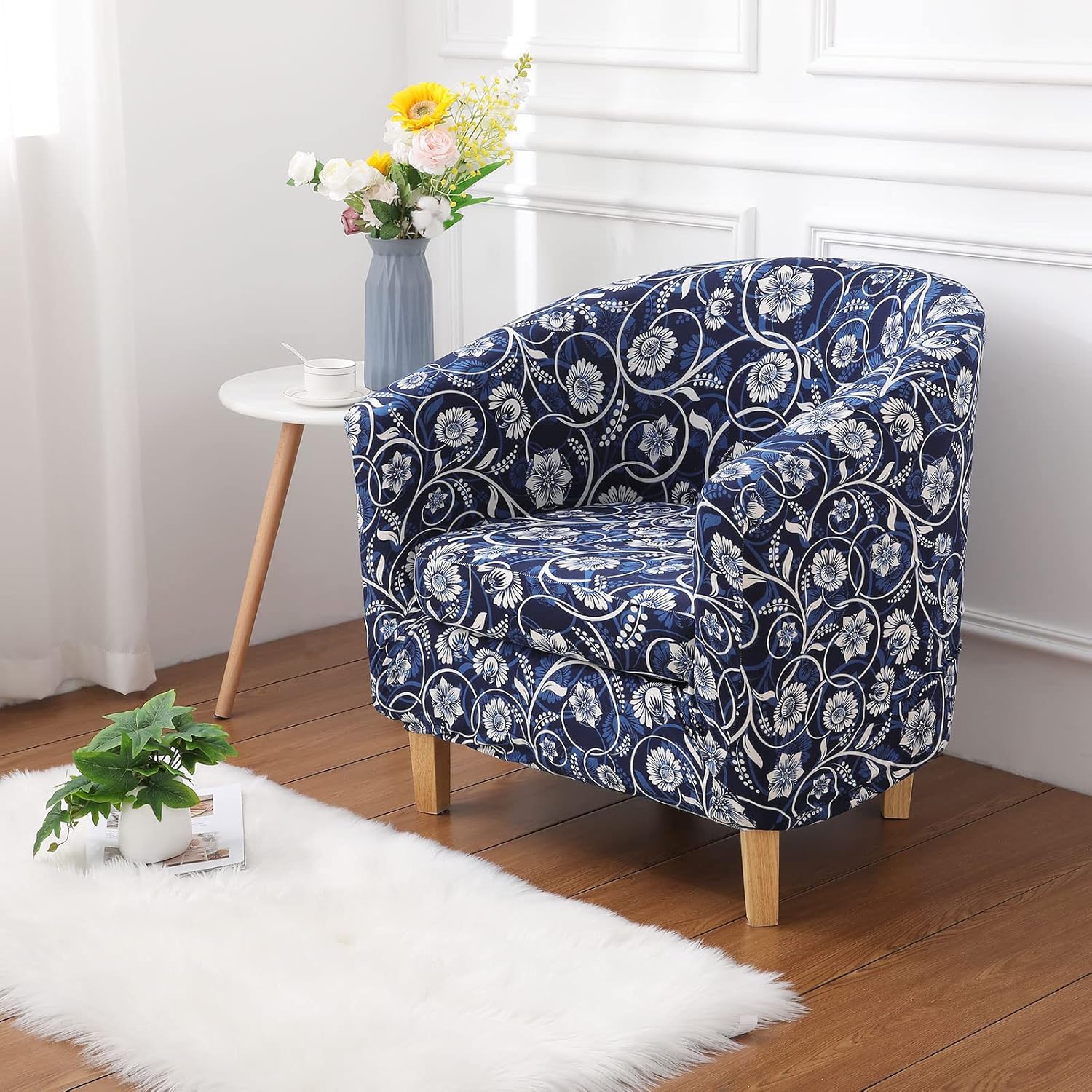 hyha Slipover para silla de bañera estampada de 2 piezas con funda de cojín, funda elástica extraíble para silla de club IKEA Tullsta, funda
