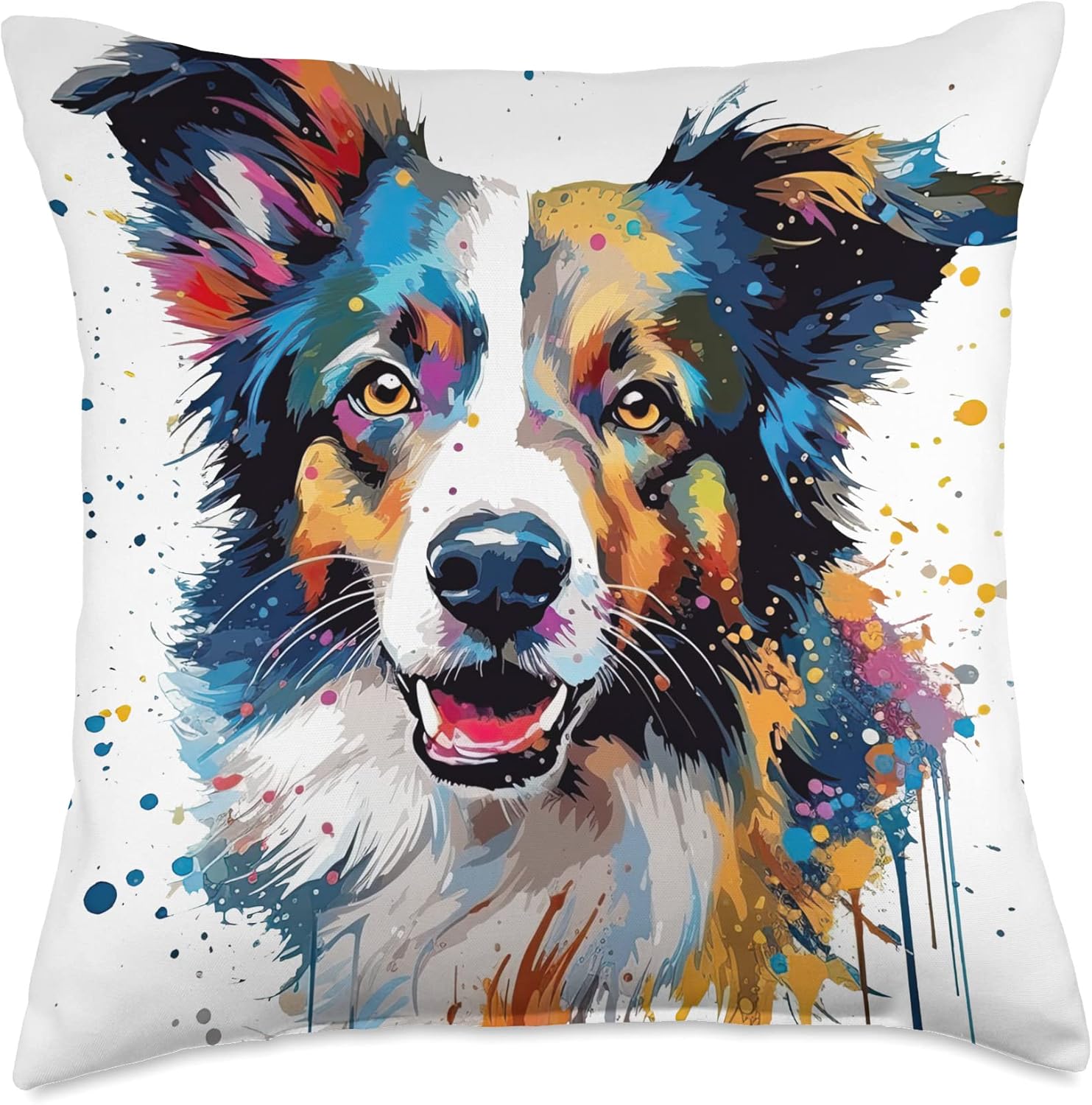 Border Collie Impressions  Artistic Design Border Collie Impressionistic – Almohada para mascotas, 18 x 18 pulgadas, multicolor