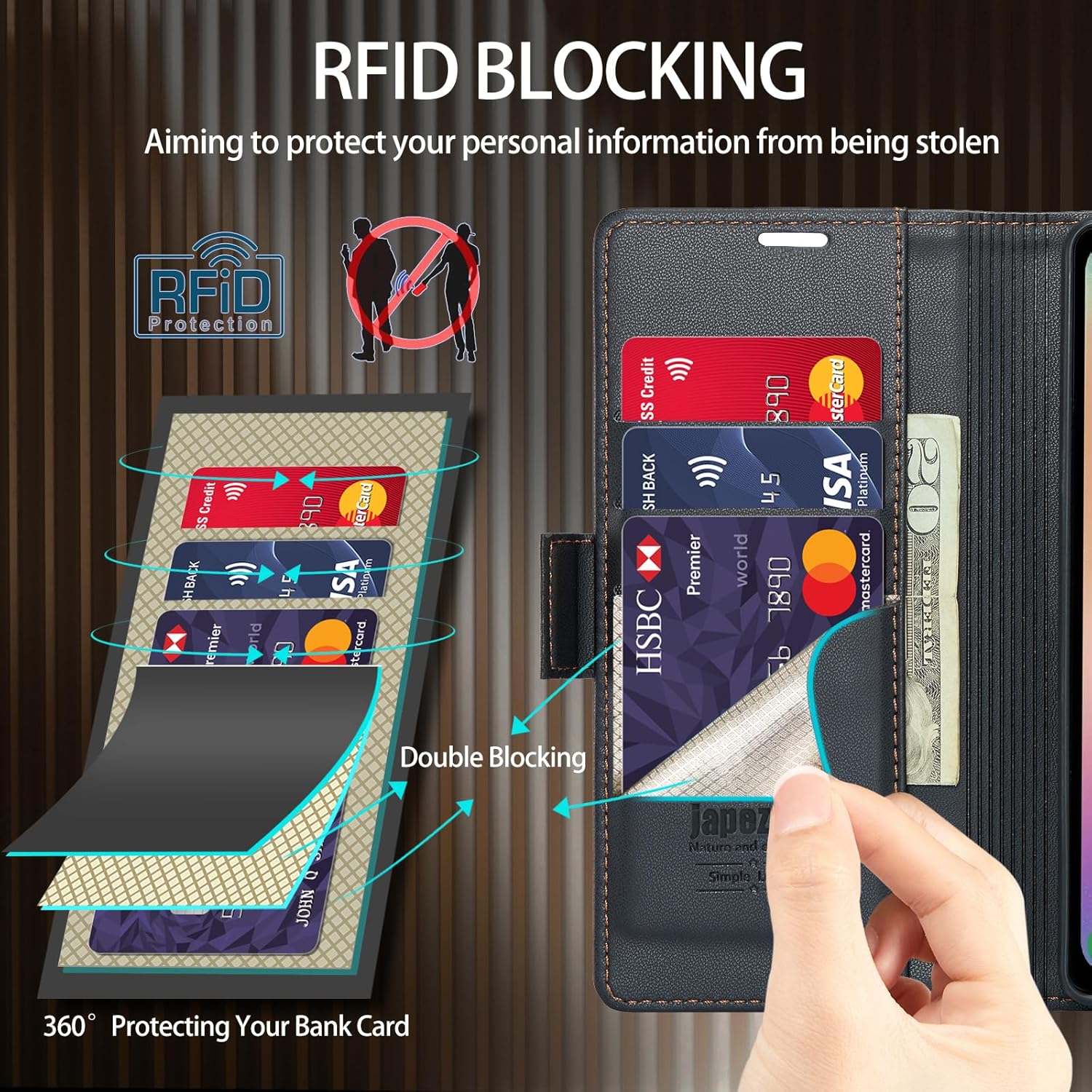 Funda tipo cartera para Samsung Galaxy S22 5G con bloqueo RFID, función atril magnética, funda delgada de piel con tapa para Samsung Galaxy S22 de