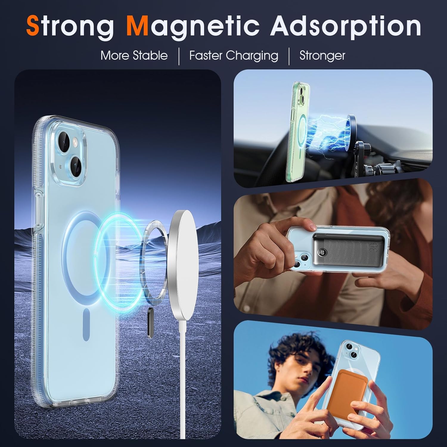 MILPROX Funda compatible con iPhone 15 Plus  Compatible con MagSafe  Diseño magnético transparente transparente  Antideslizante que no se amarillea