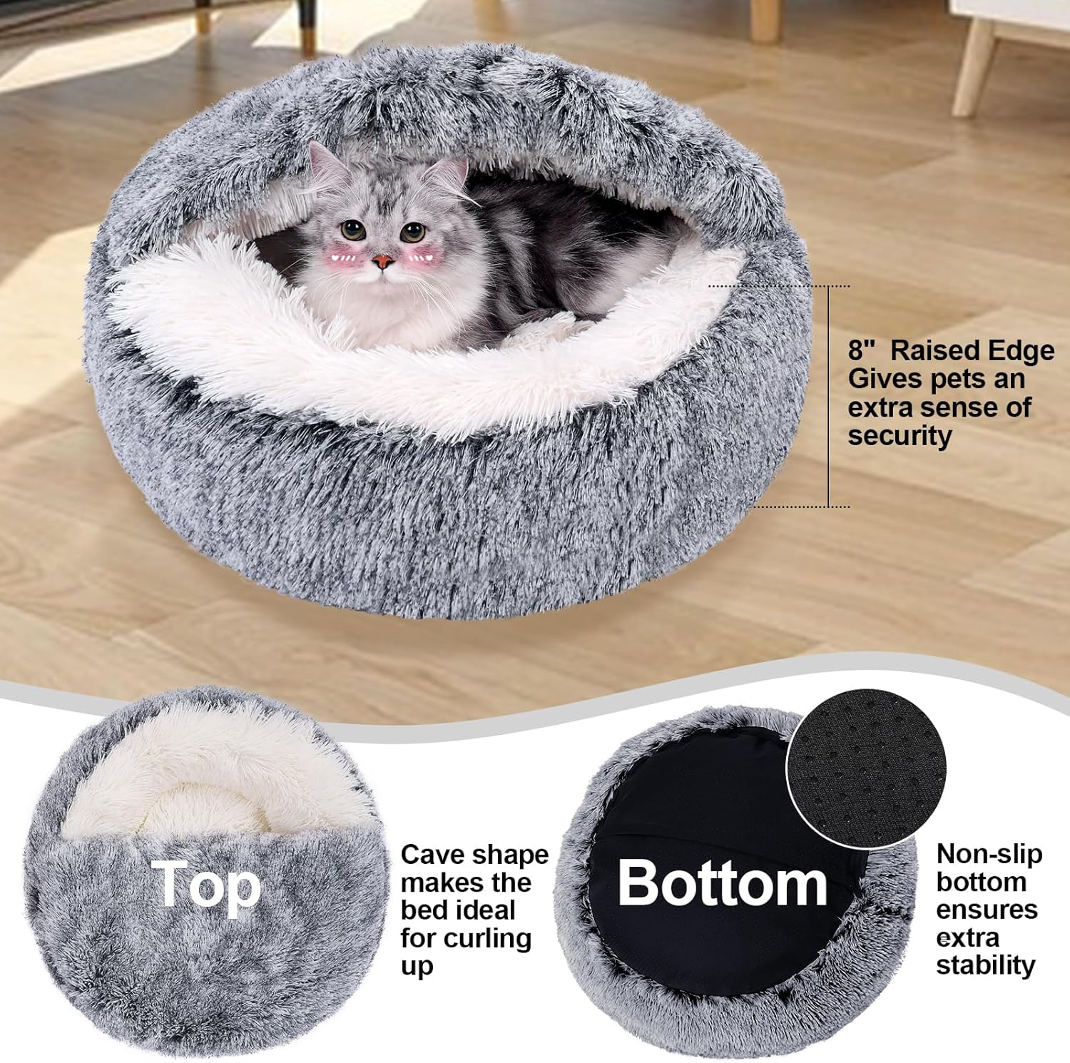Camas relajantes para perros y cama cueva para gatos con funda con capucha, camas redondas lavables extraíbles para mascotas pequeñas y medianas,