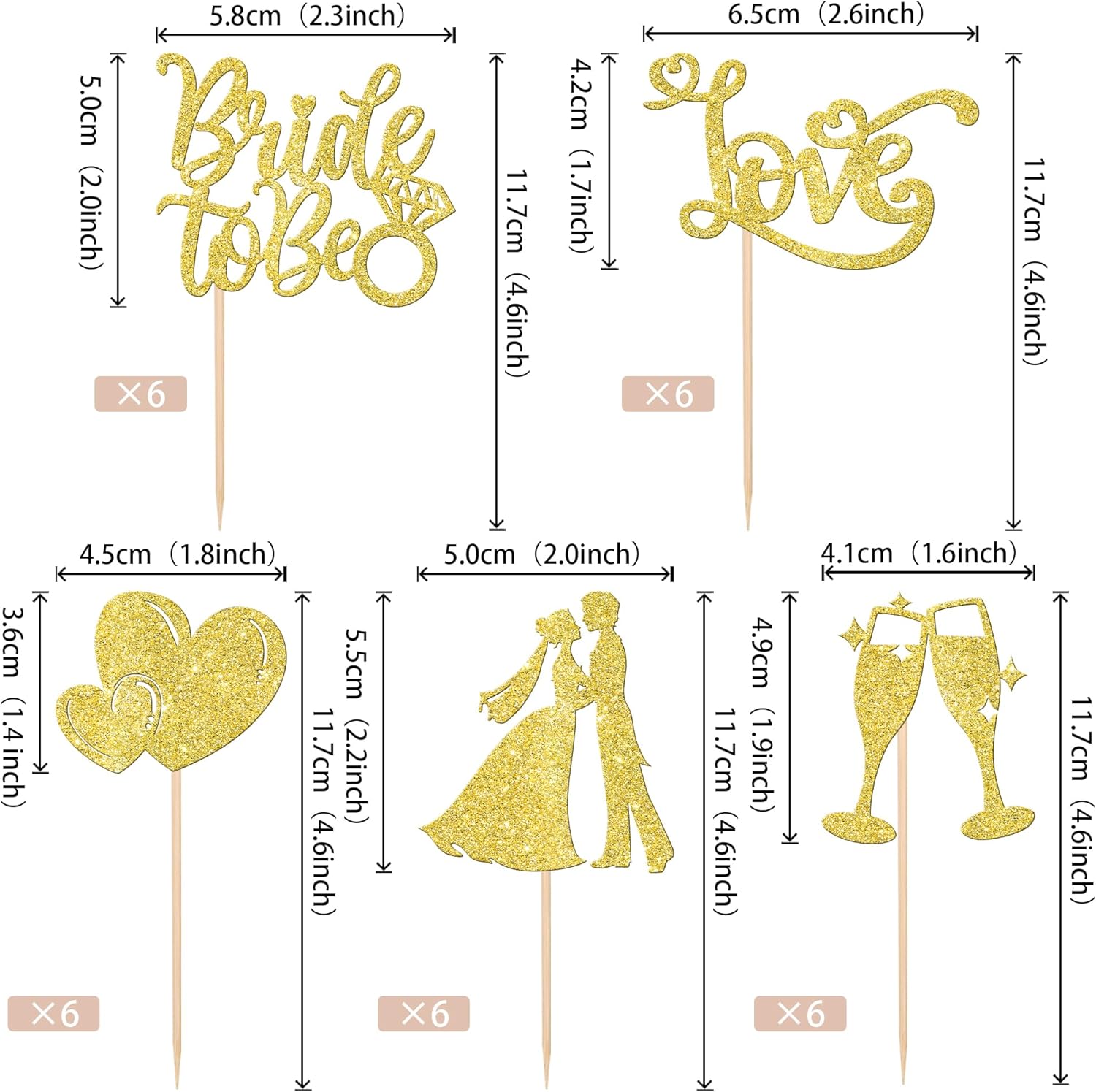 Paquete de 30 adornos para cupcakes con purpurina “I Do Love”, para decoración de pasteles de novia y novio, para boda, compromiso, despedida de