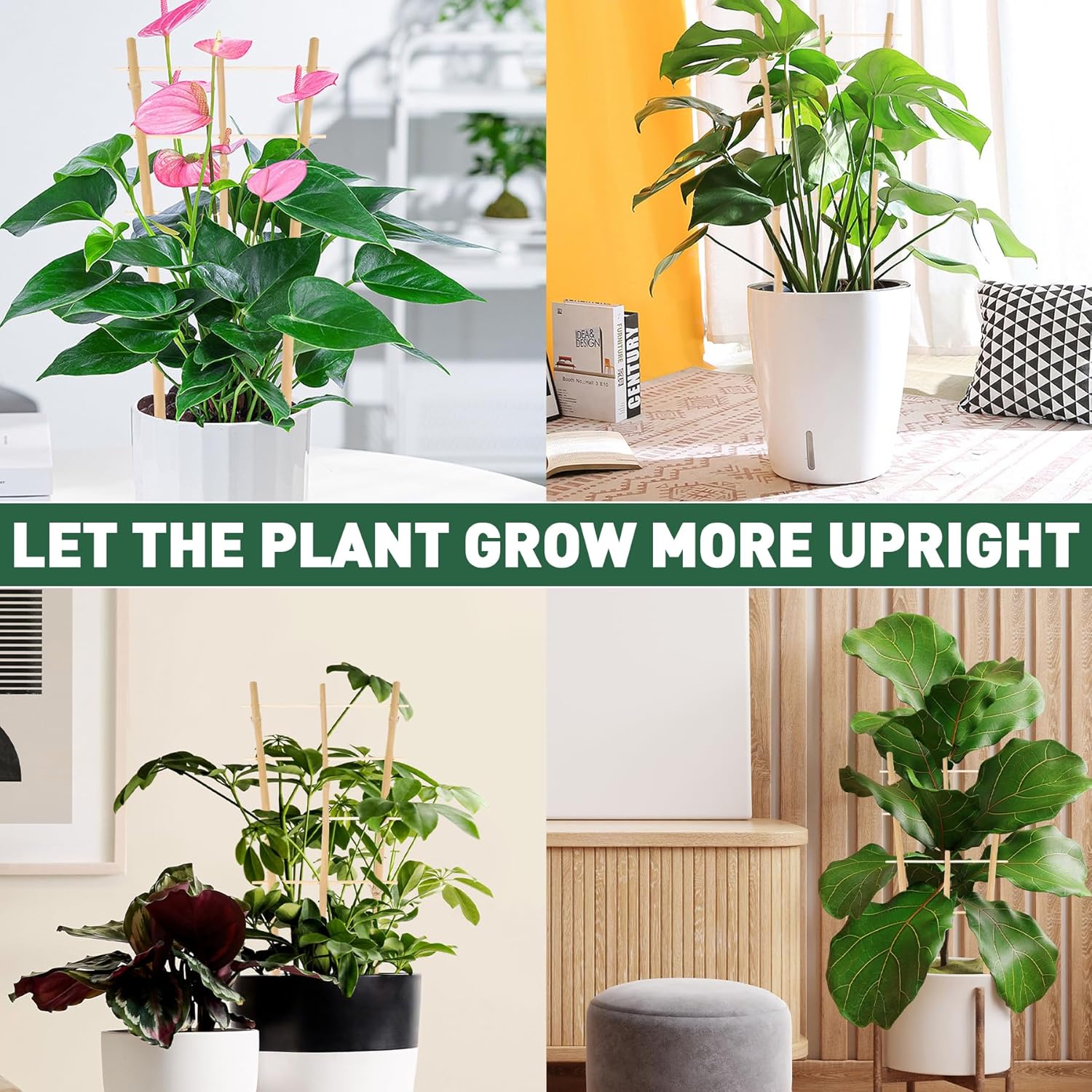 Enrejado de bambú para plantas trepadoras de 16 pulgadas, paquete de 12 entramados de bambú natural en forma de abanico, mini soporte de madera para