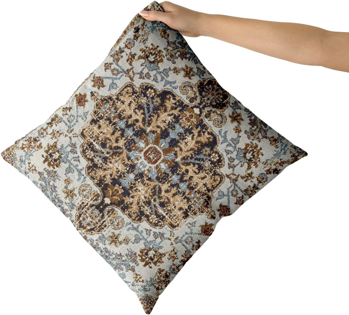 Juego de 2 fundas de almohada étnicas bohemias de 20 x 20 pulgadas, alfombra bohemia vintage, negro, verde azulado, gris, floral, decoración del