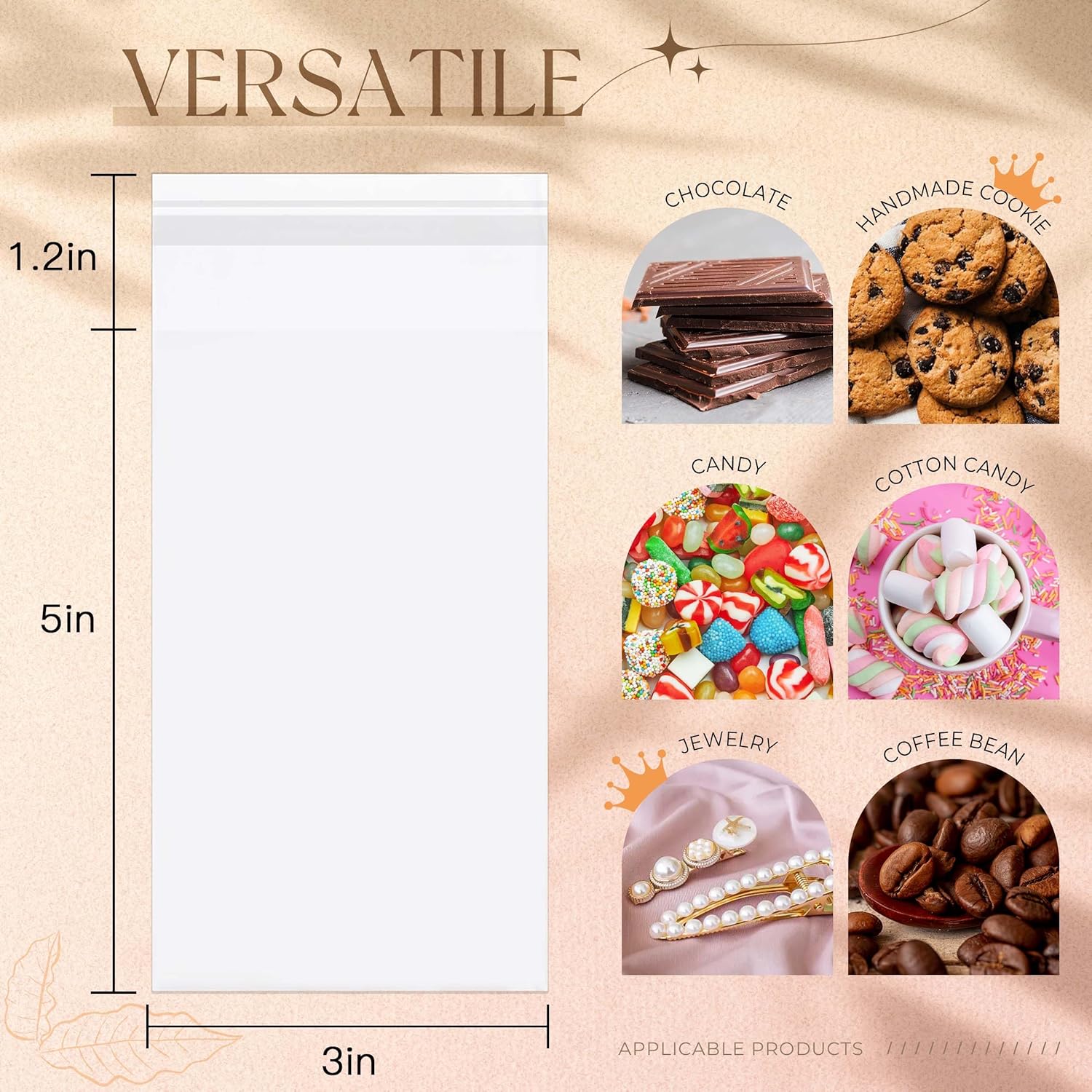 YunKo Paquete de 100 bolsas de celofán autosellantes, bolsas transparentes para galletas para regalo, bolsa para empacar galletas, dulces, regalos
