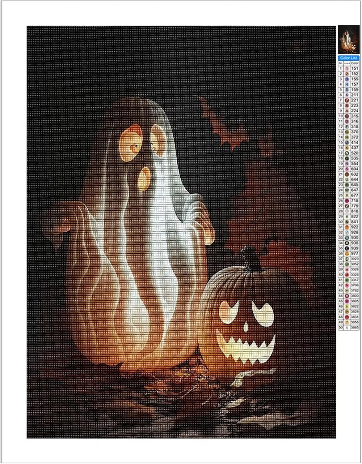 Juego de pintura de diamantes, fantasmas y faroles de calabaza, pintura artística de diamantes 5D, pintura de la serie de Halloween, adecuada para